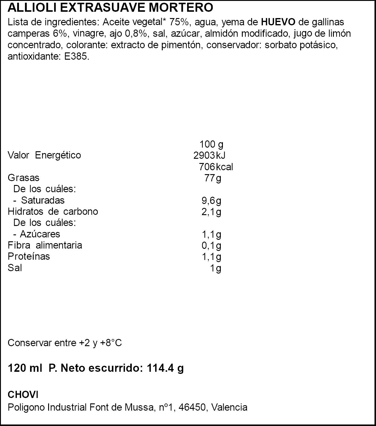 Salsa allioli extra suave Mortero Chovi 120ml