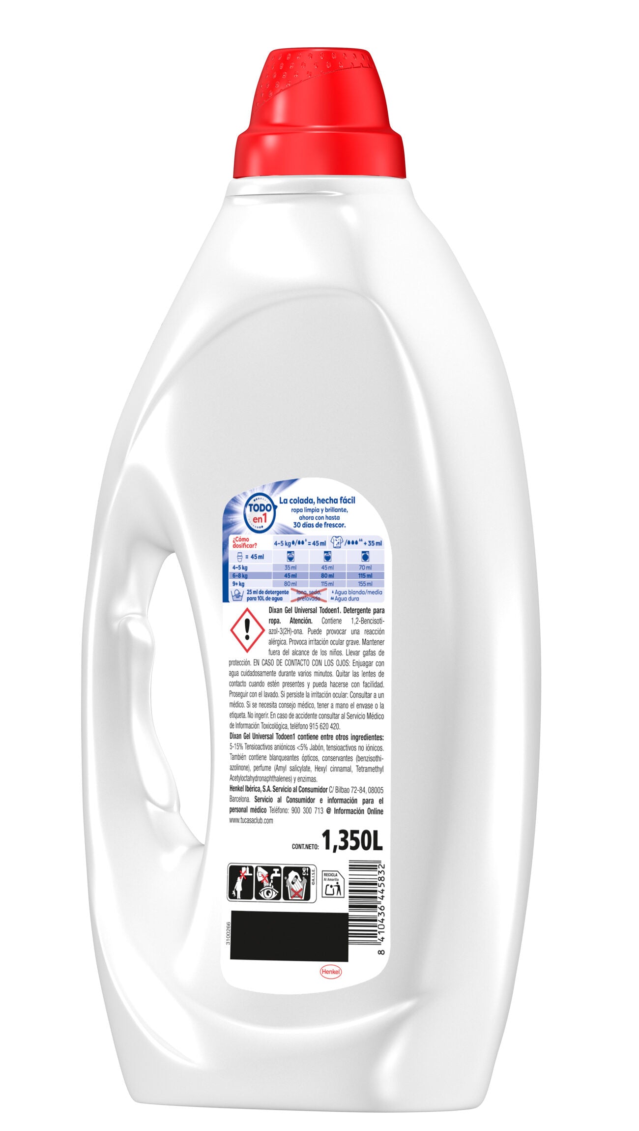 Detergente líquido gel total Dixan 30d