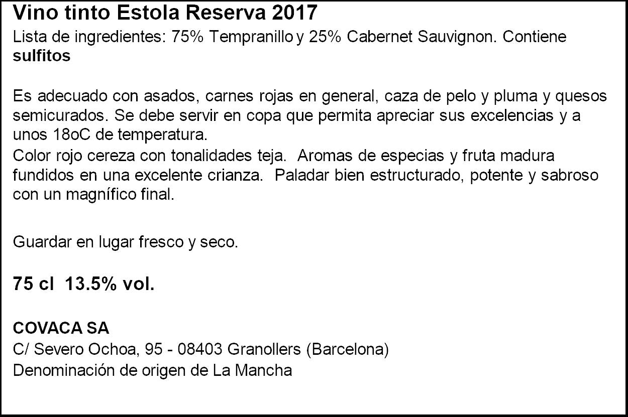 Vino tinto reserva Estola mancha 750ml