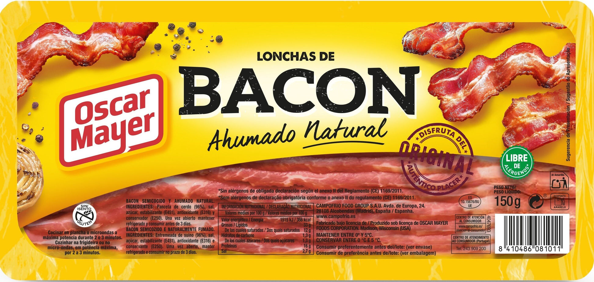 Bacon lonchas Oscar mayer 150g
