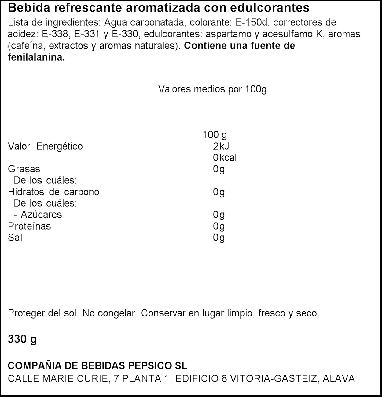Refresco cola s/azúcar lata Pepsi max 330ml