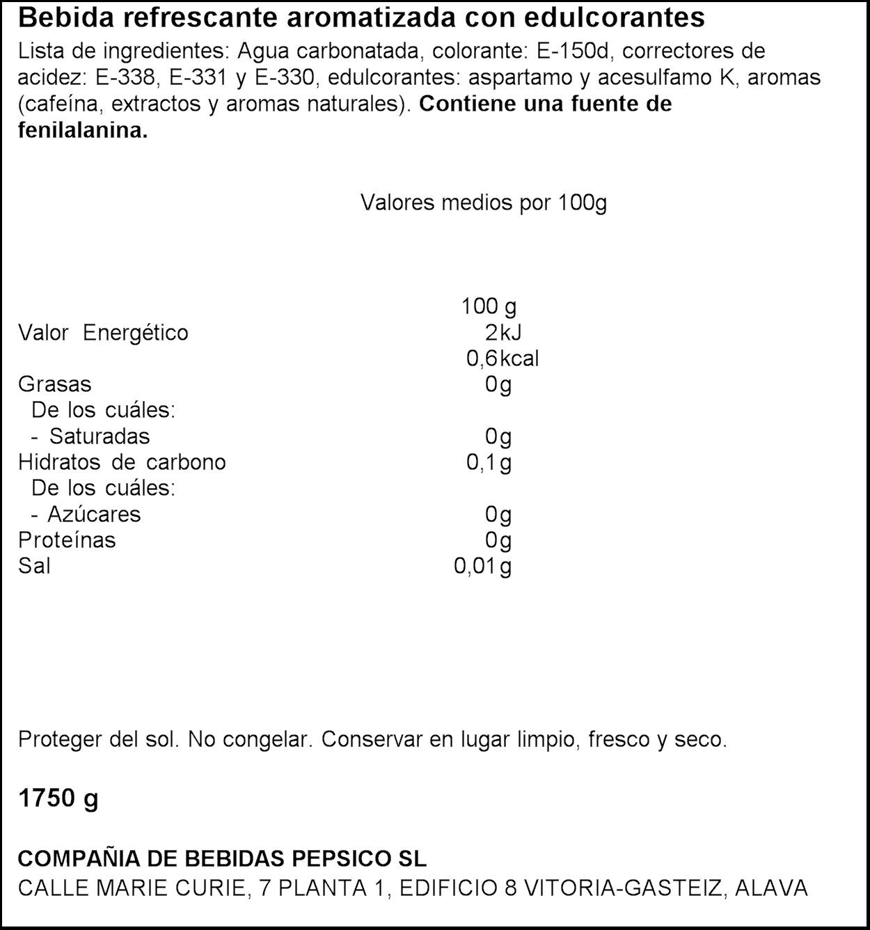 Refresco cola zero bipack Pepsi p2 1.75l/u