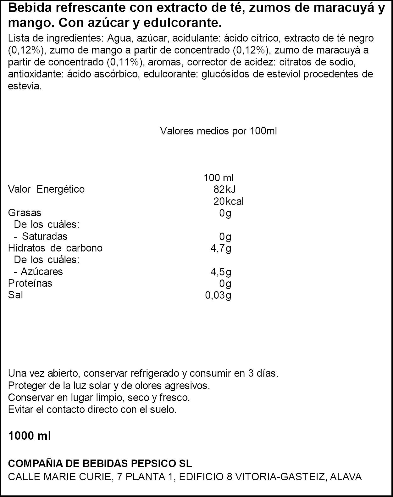 Té mang/maracuya pet Lipton 1l