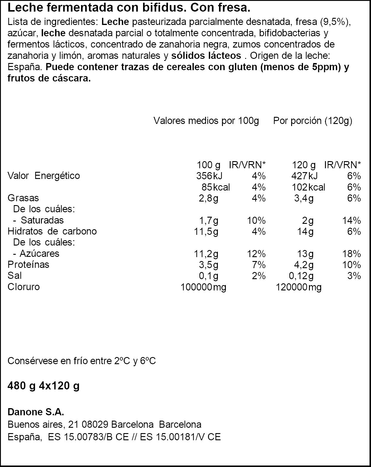 Yogur bifidus c/fresas activia Danone p4 125g/u