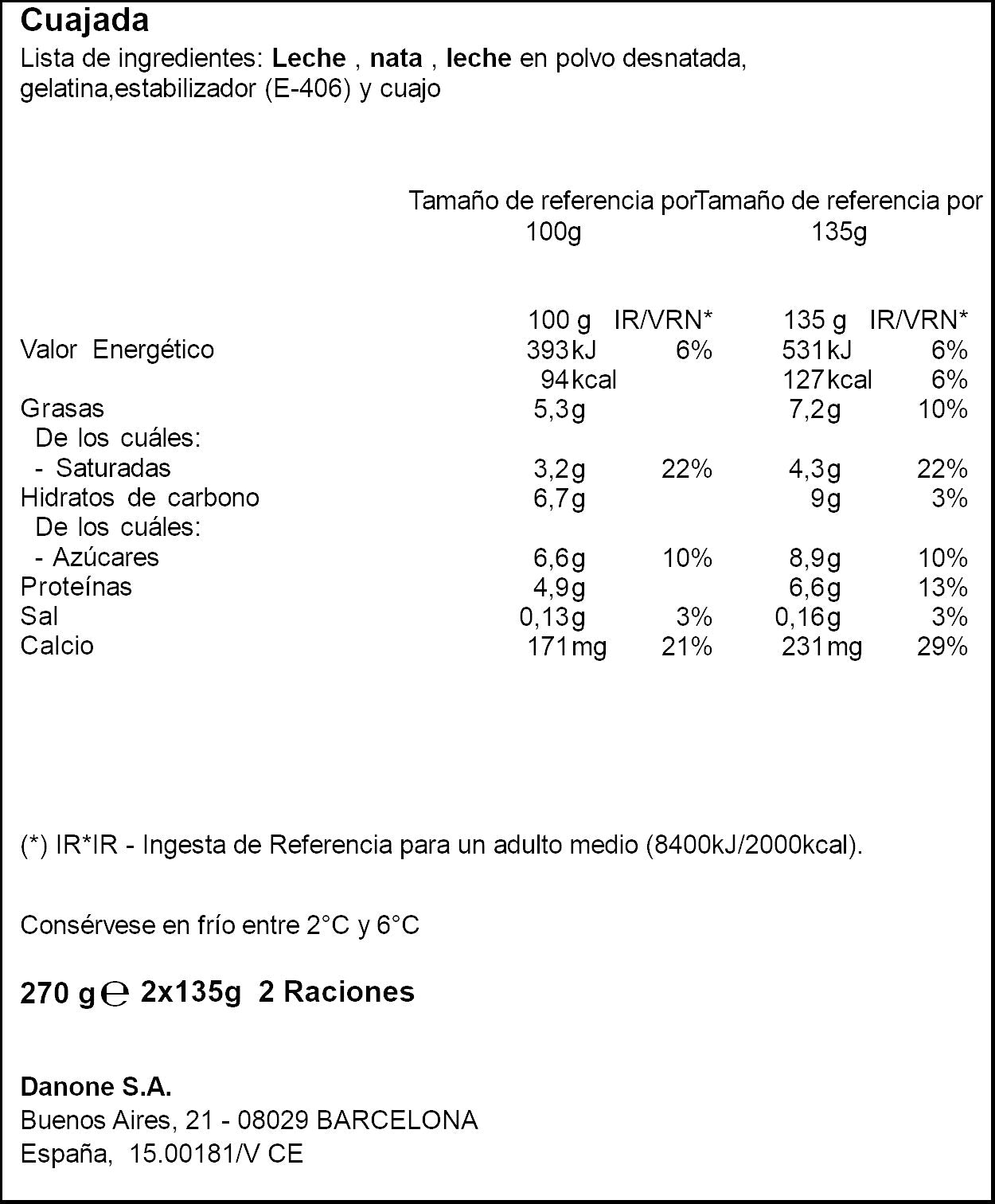 Cuajada natural  Danone p2 135g/u