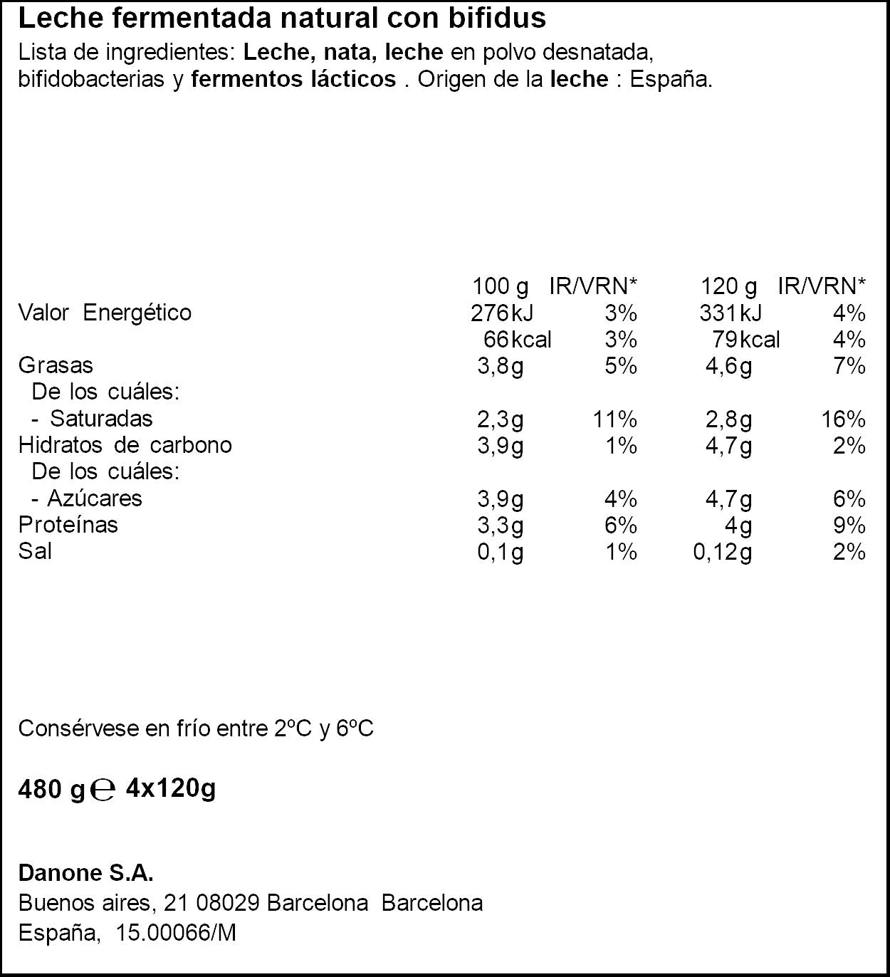 Yogur bifidus natural activia Danone p4 125g/u