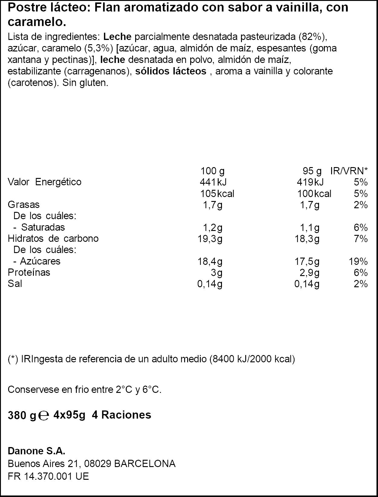 Flan vainilla  Danone p4 100g/u