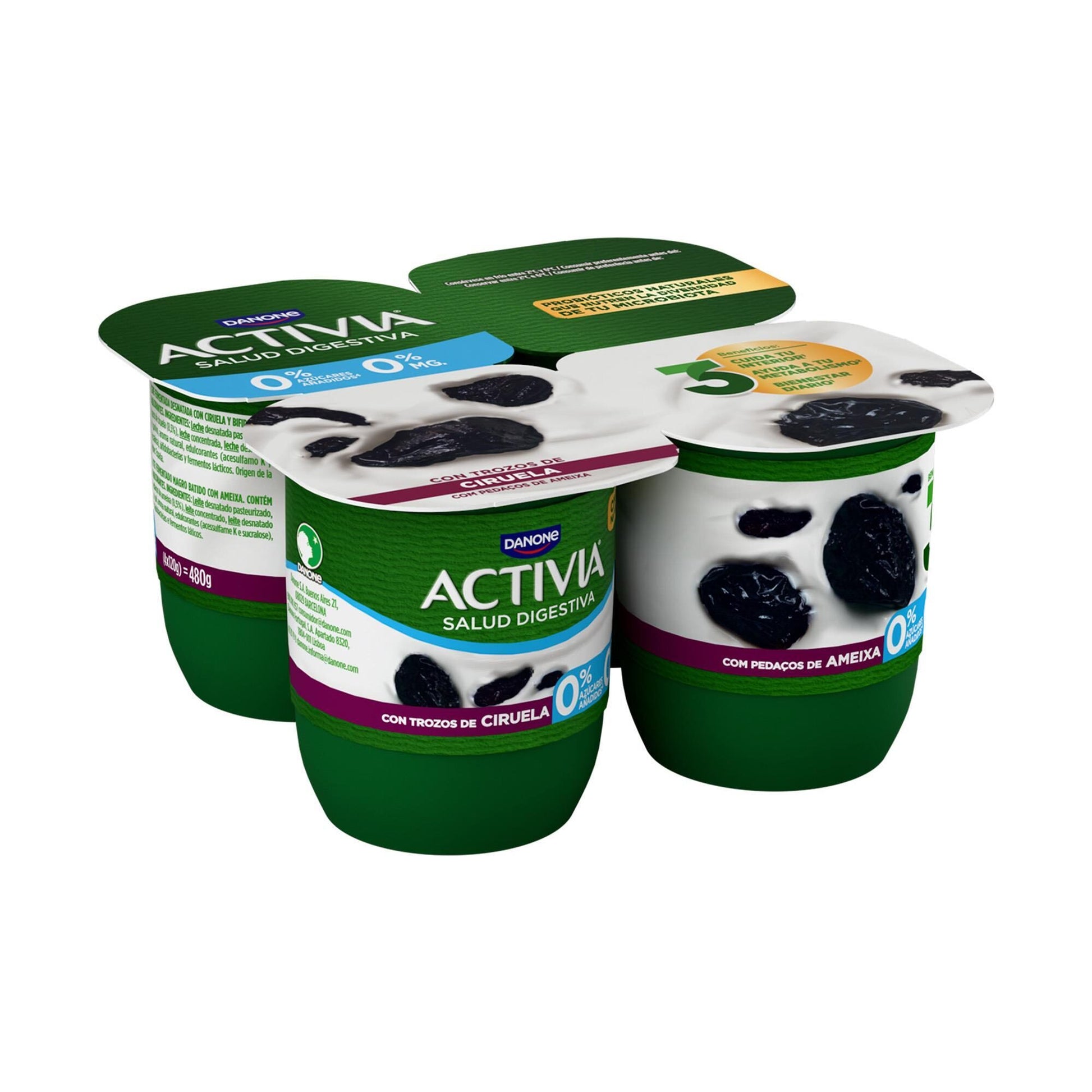 Yogur bifidus desnatado c/ciruela activia 0% Danone p4 125g/u