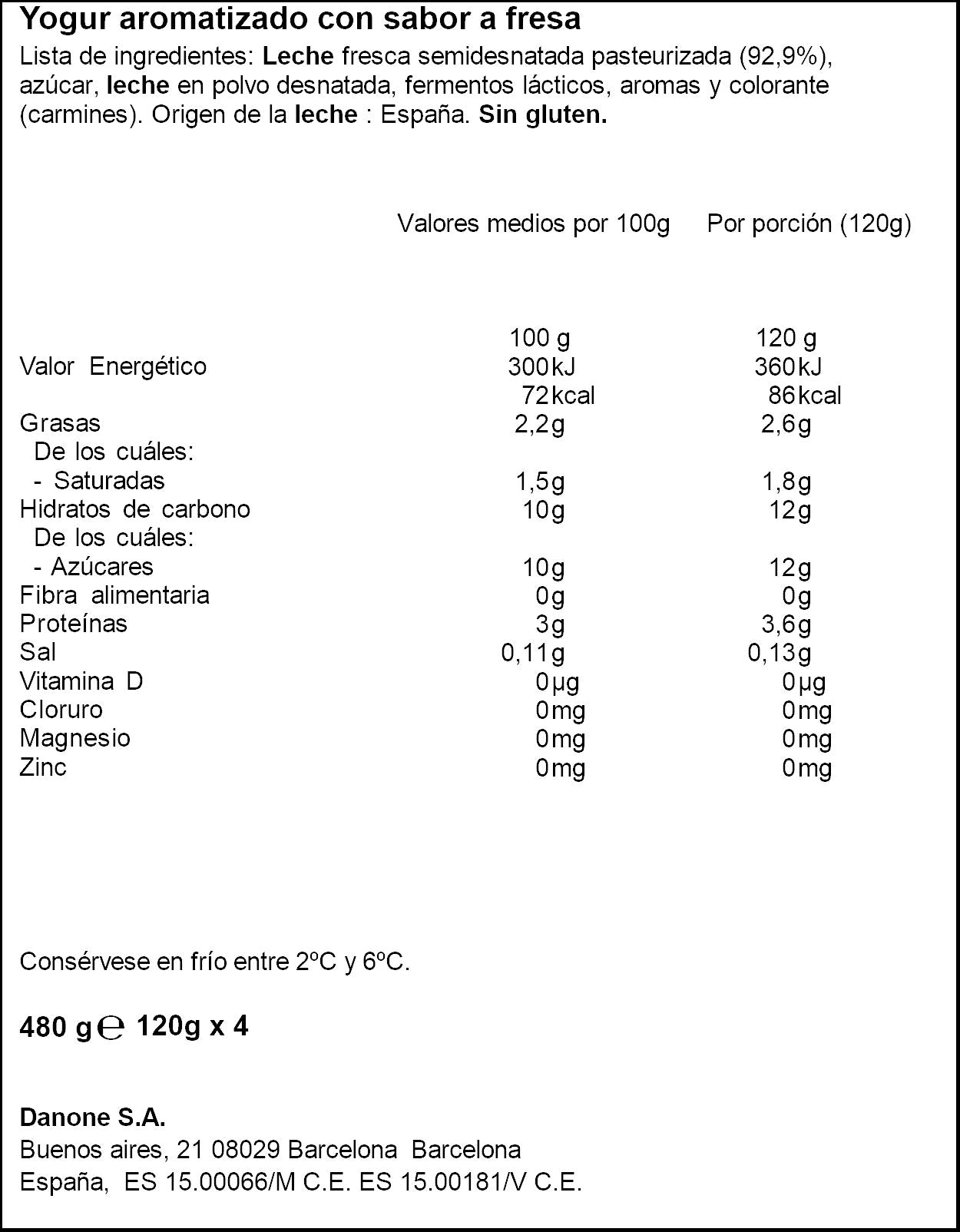 Yogur fresa Danone p4 120g/u