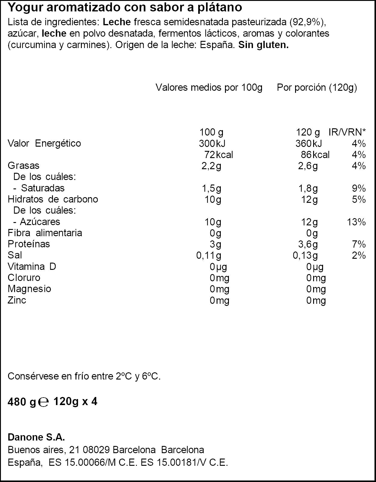 Yogur platano Danone p4 120g/u