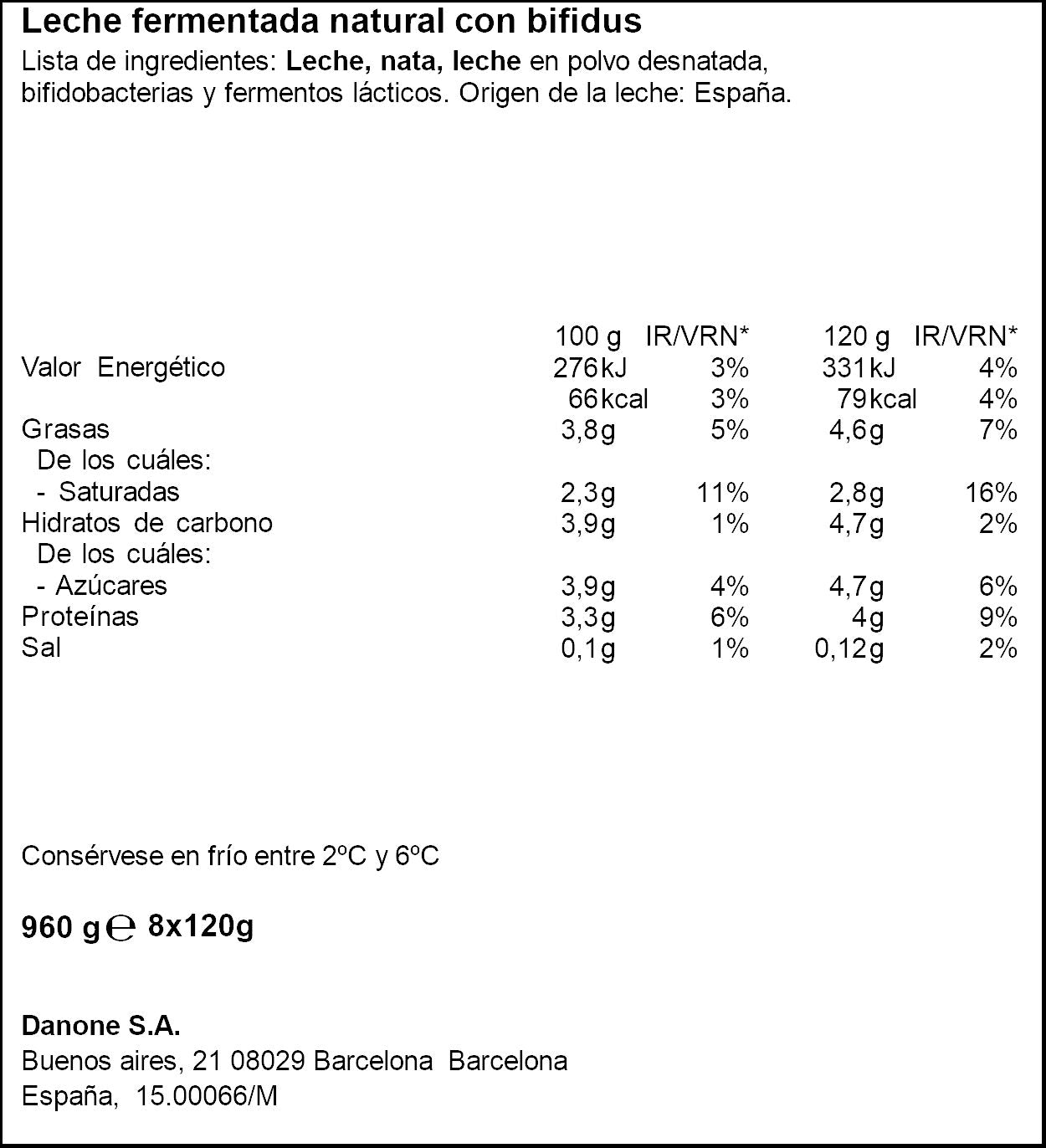 Yogur bifidus natural activia Danone p8 120g/u