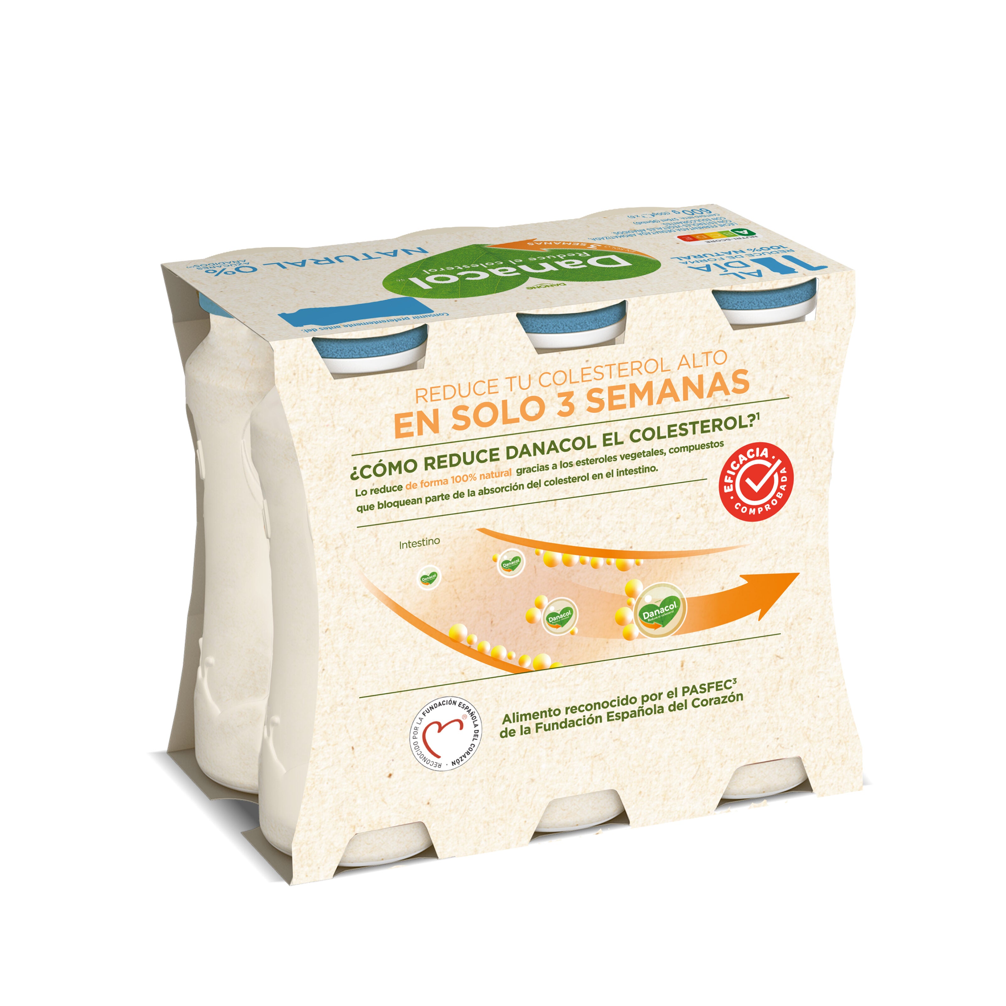 Yogur liquido natural danacol 0% Danone p6 100g/u