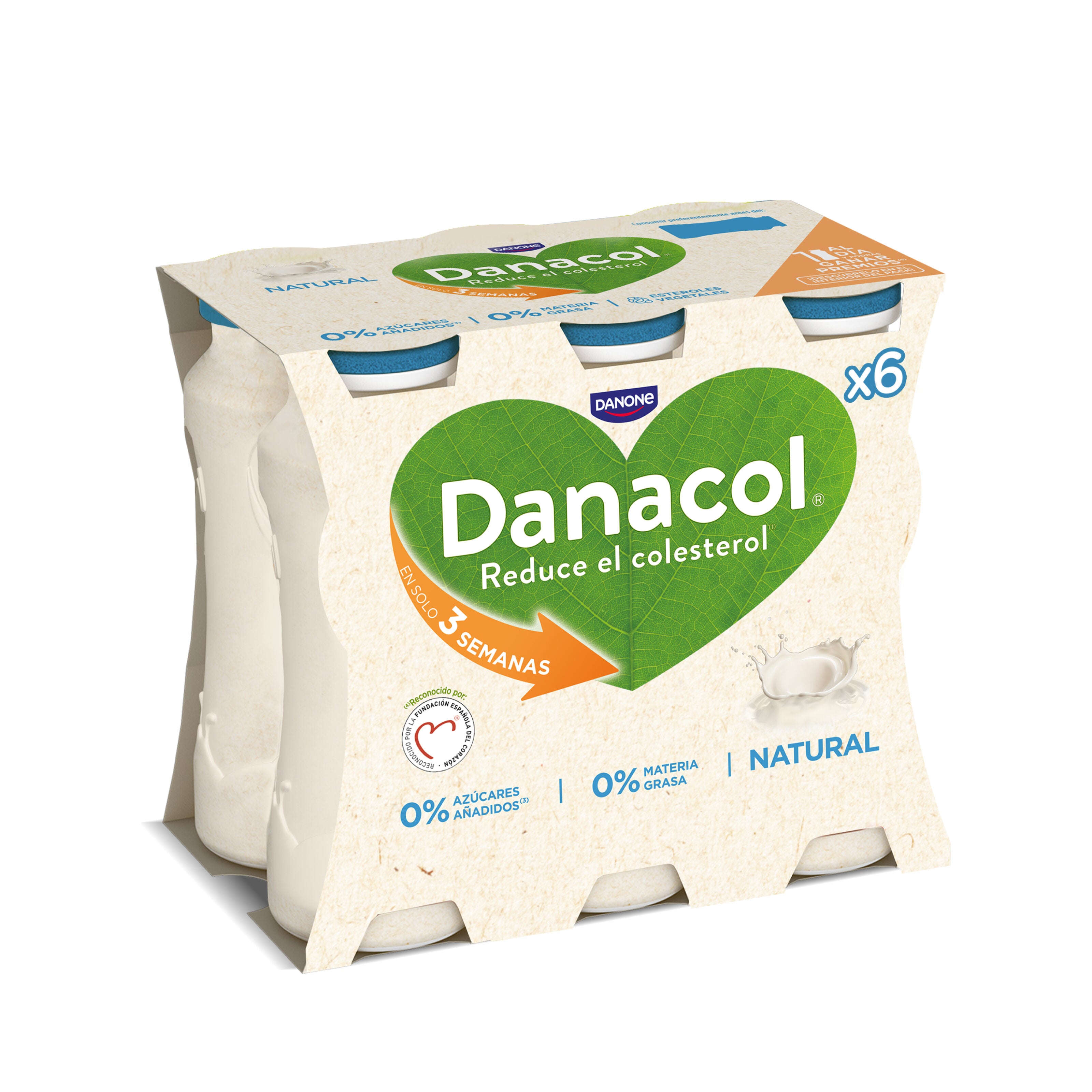 Yogur liquido natural danacol 0% Danone p6 100g/u