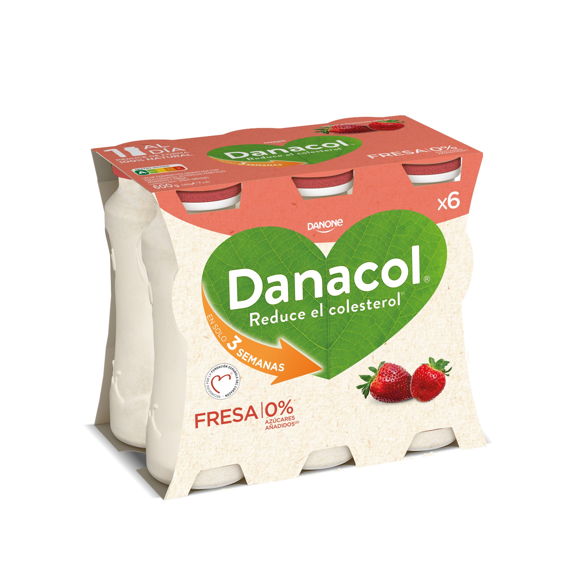 Yogur liquido fresa danacol 0% Danone p6 100g/u