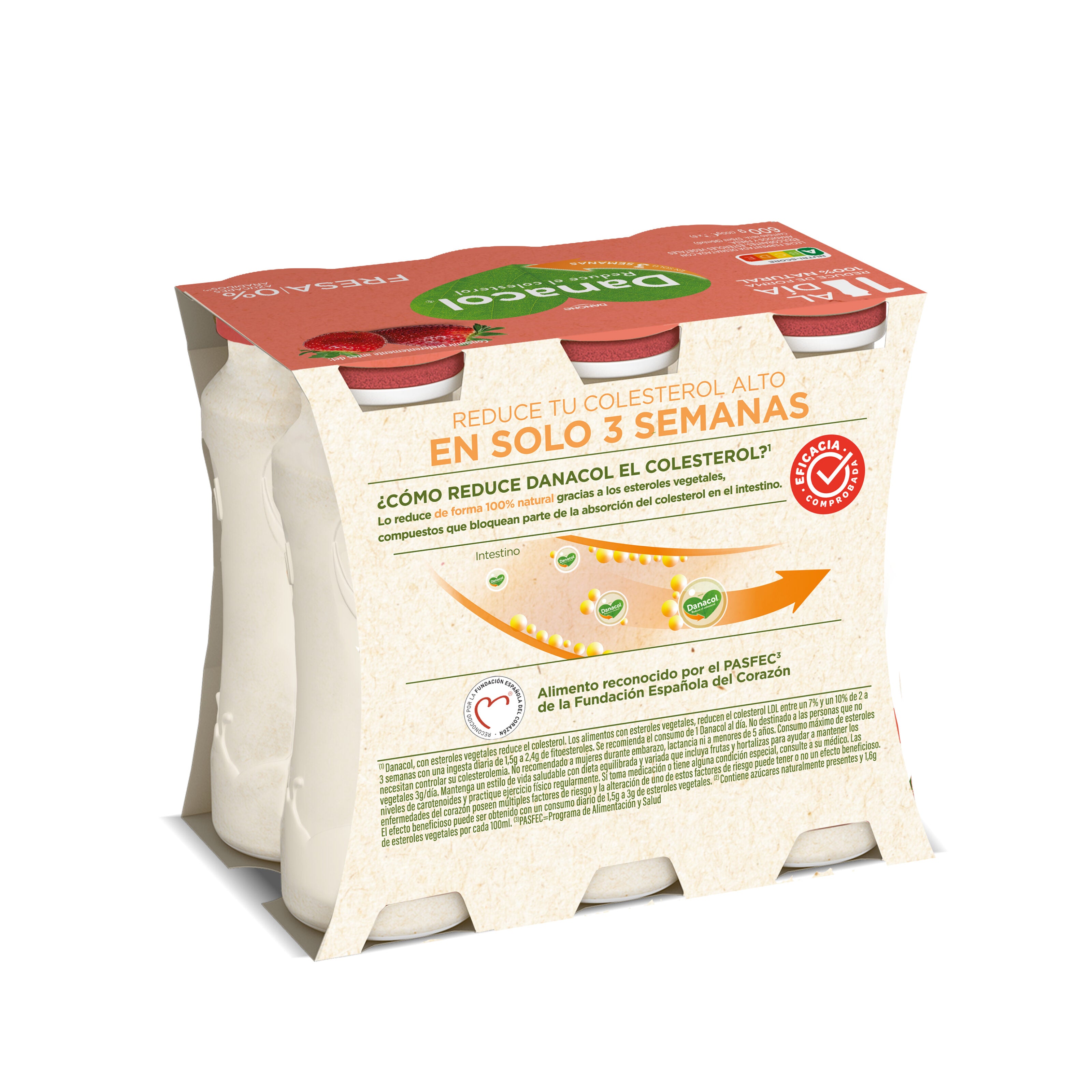 Yogur liquido fresa danacol 0% Danone p6 100g/u