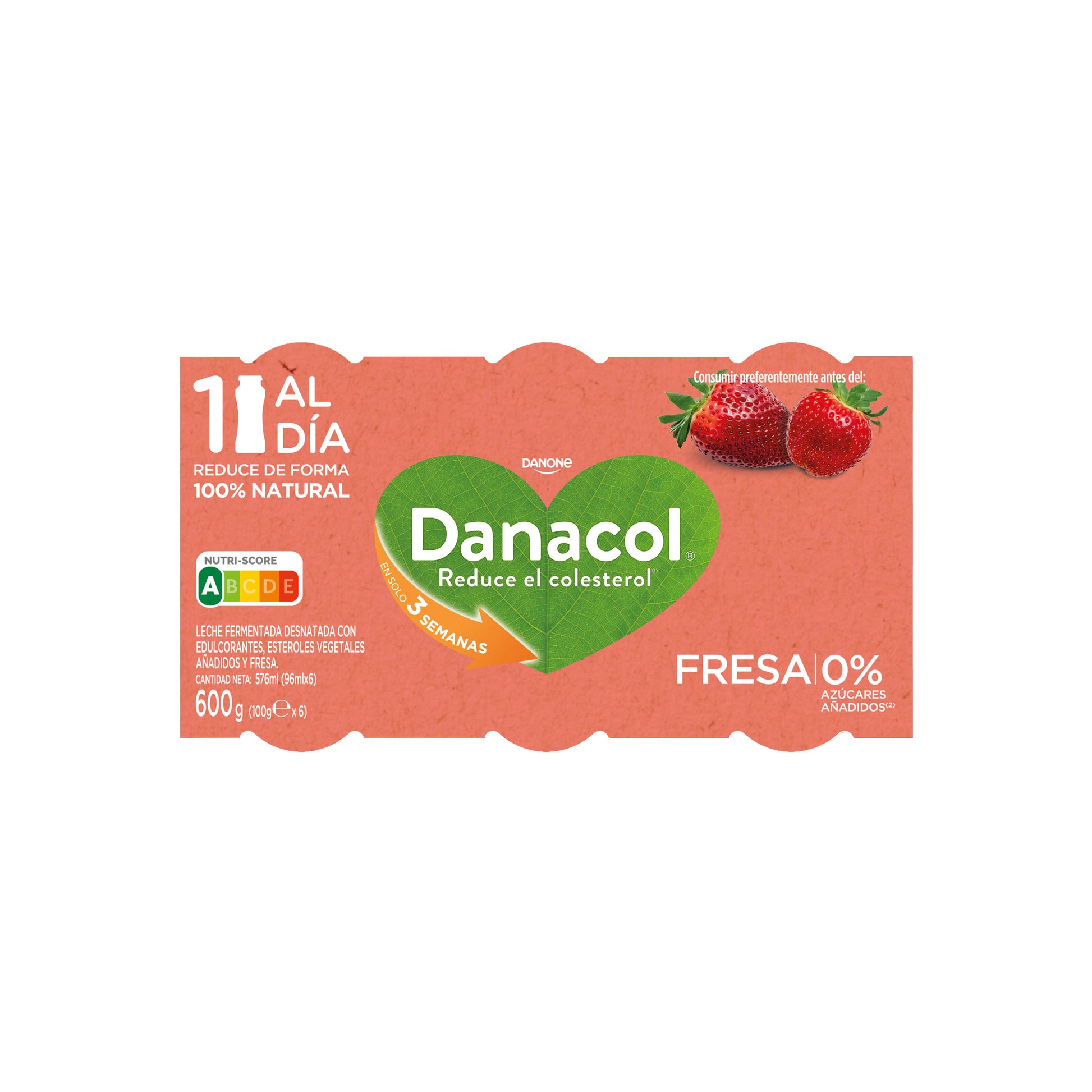 Yogur liquido fresa danacol 0% Danone p6 100g/u