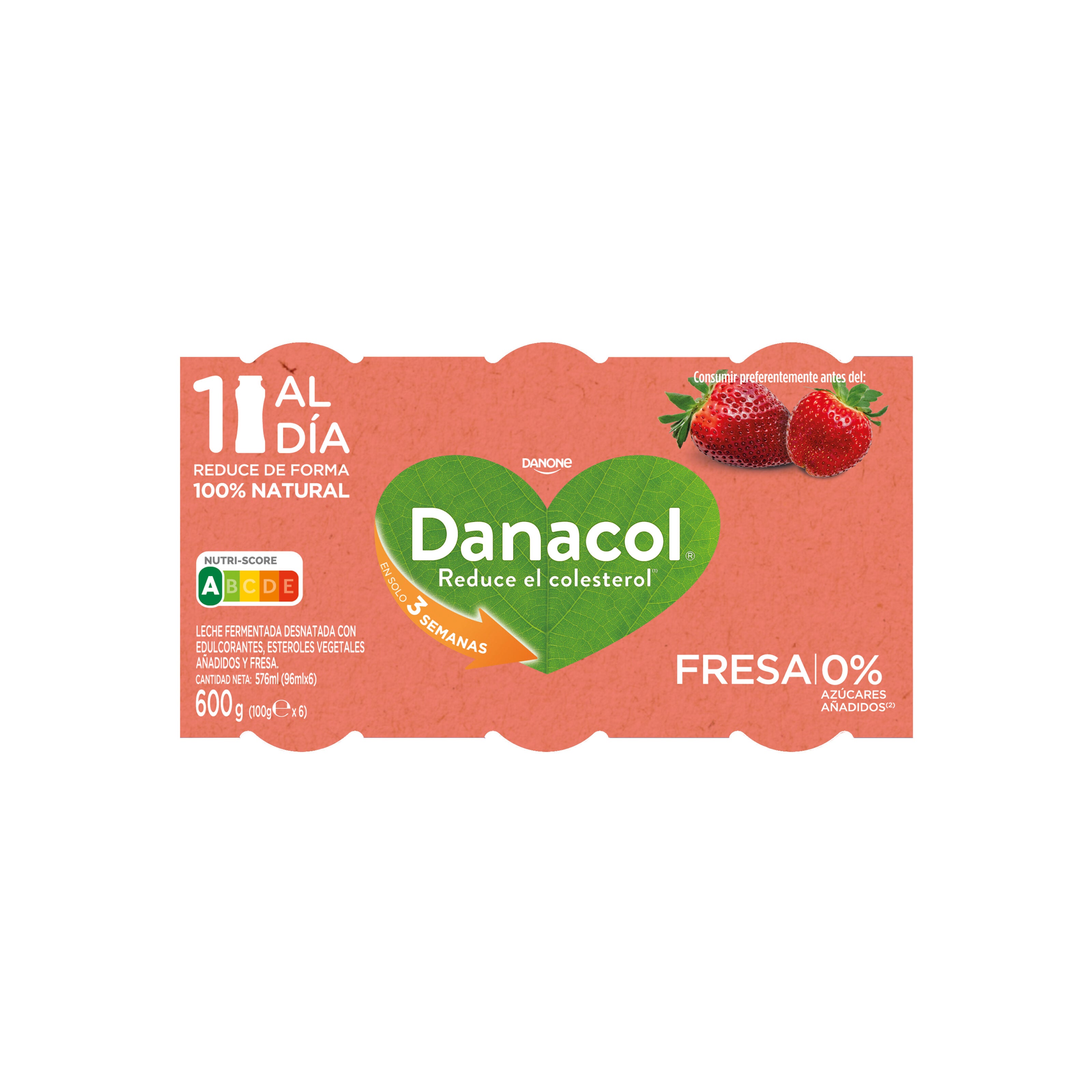 Yogur liquido fresa danacol 0% Danone p6 100g/u