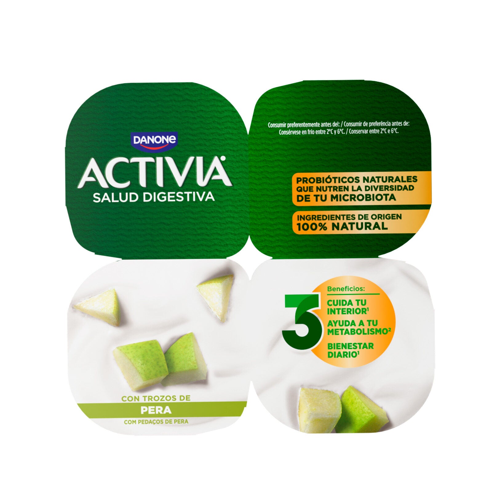 Yogur bifidus c/pera activia Danone p4 125g/u