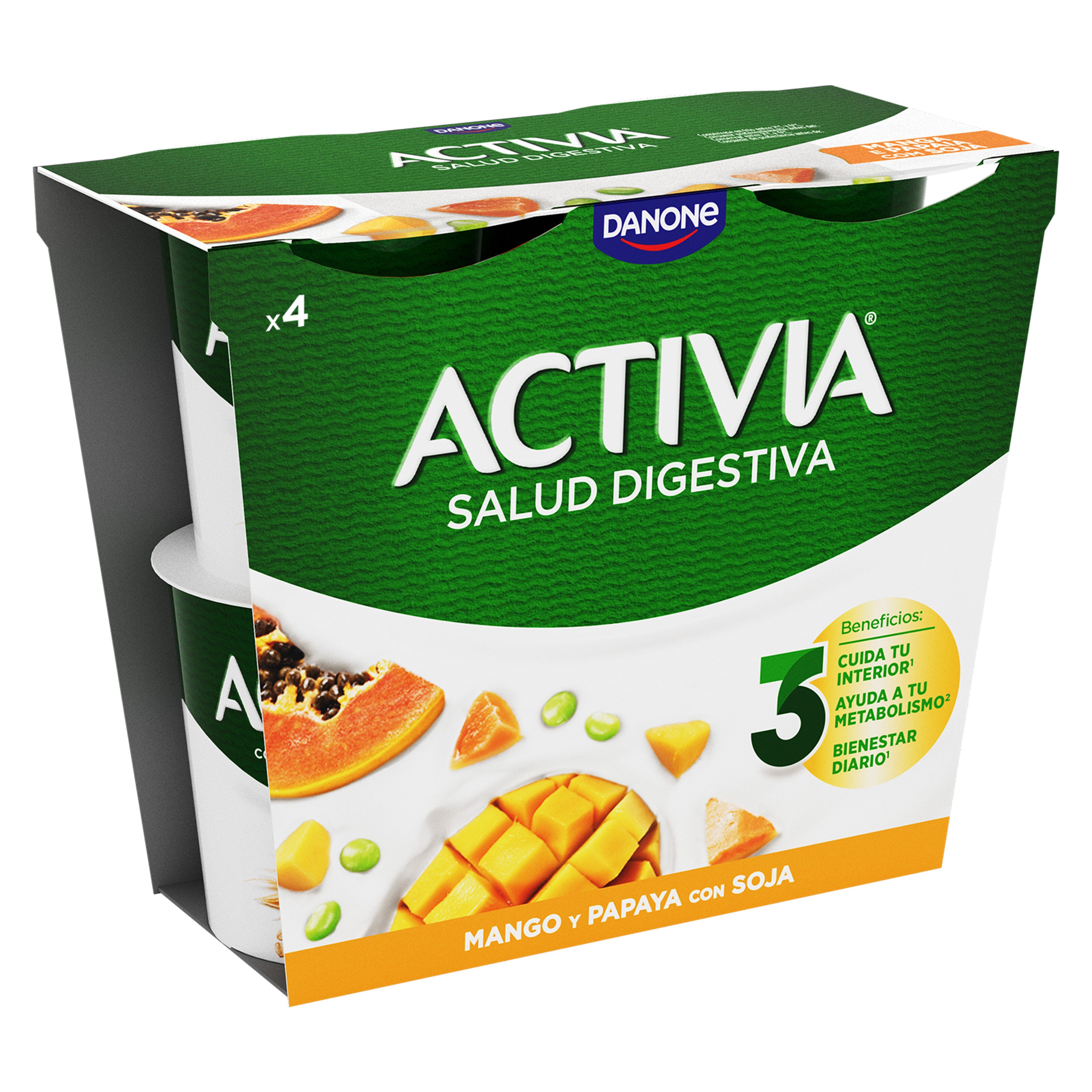 Yogur bifidus mang/papa c/soja activia Danone p4 125g/u