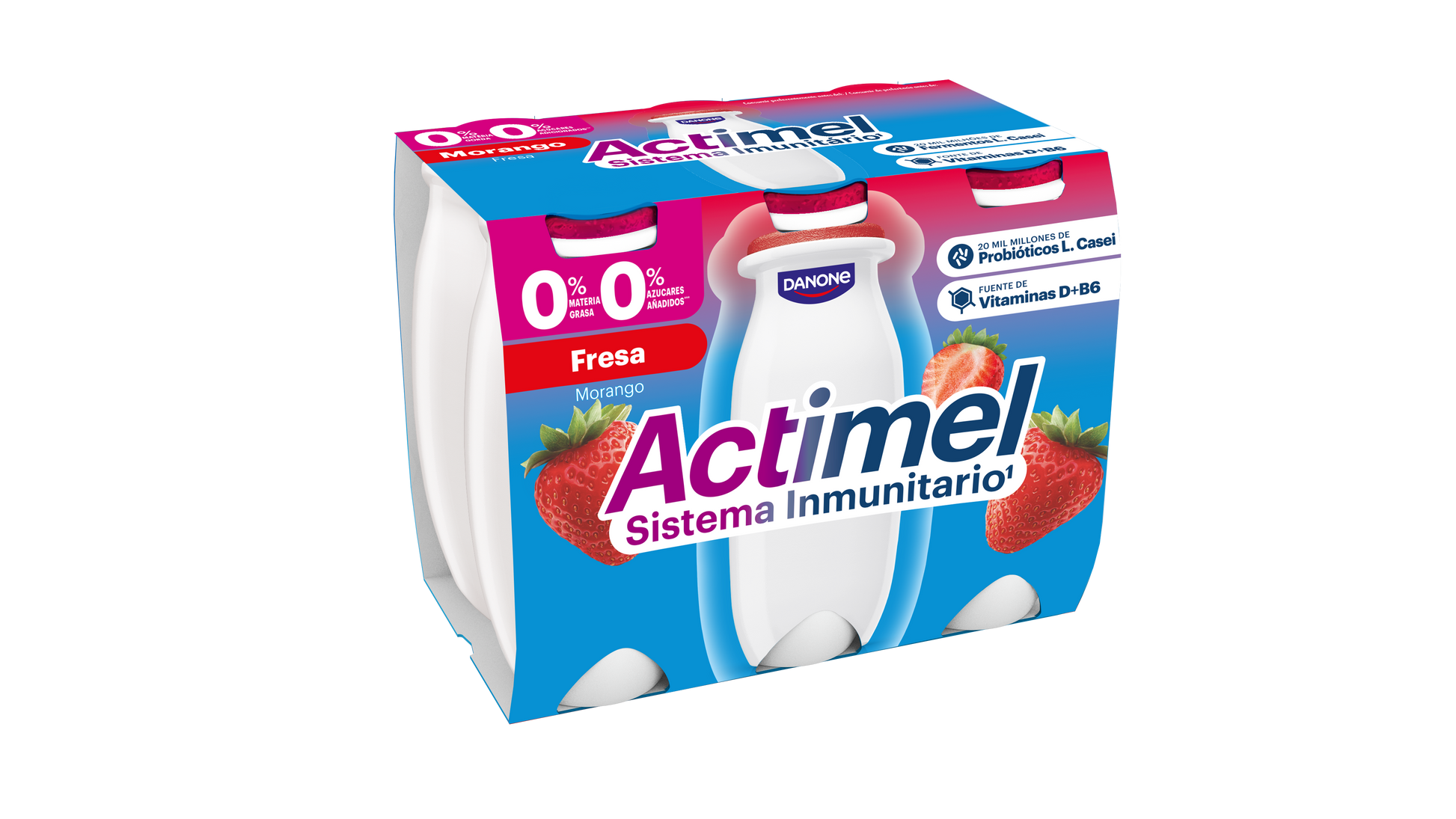 Yogur liquido fresa actimel 0% Danone p6 100g/u