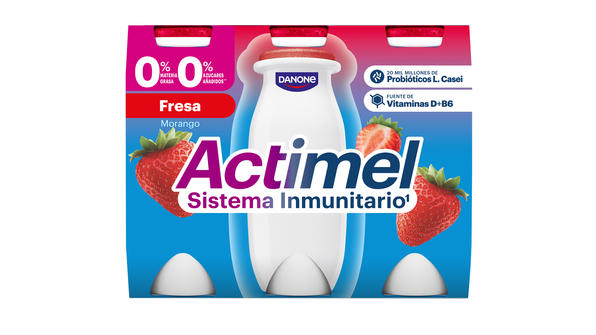 Yogur liquido fresa actimel 0% Danone p6 100g/u