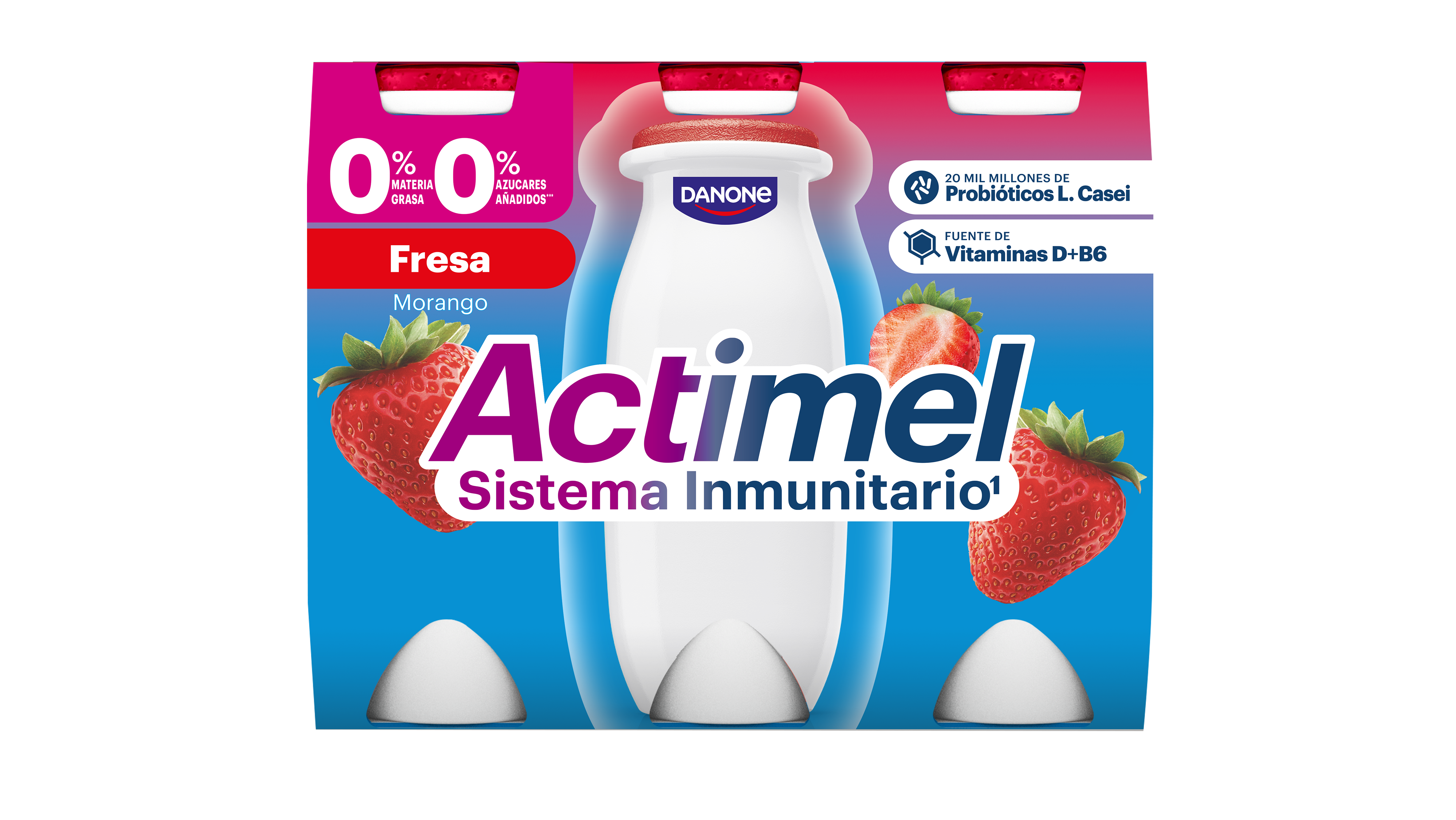 Yogur liquido fresa actimel 0% Danone p6 100g/u