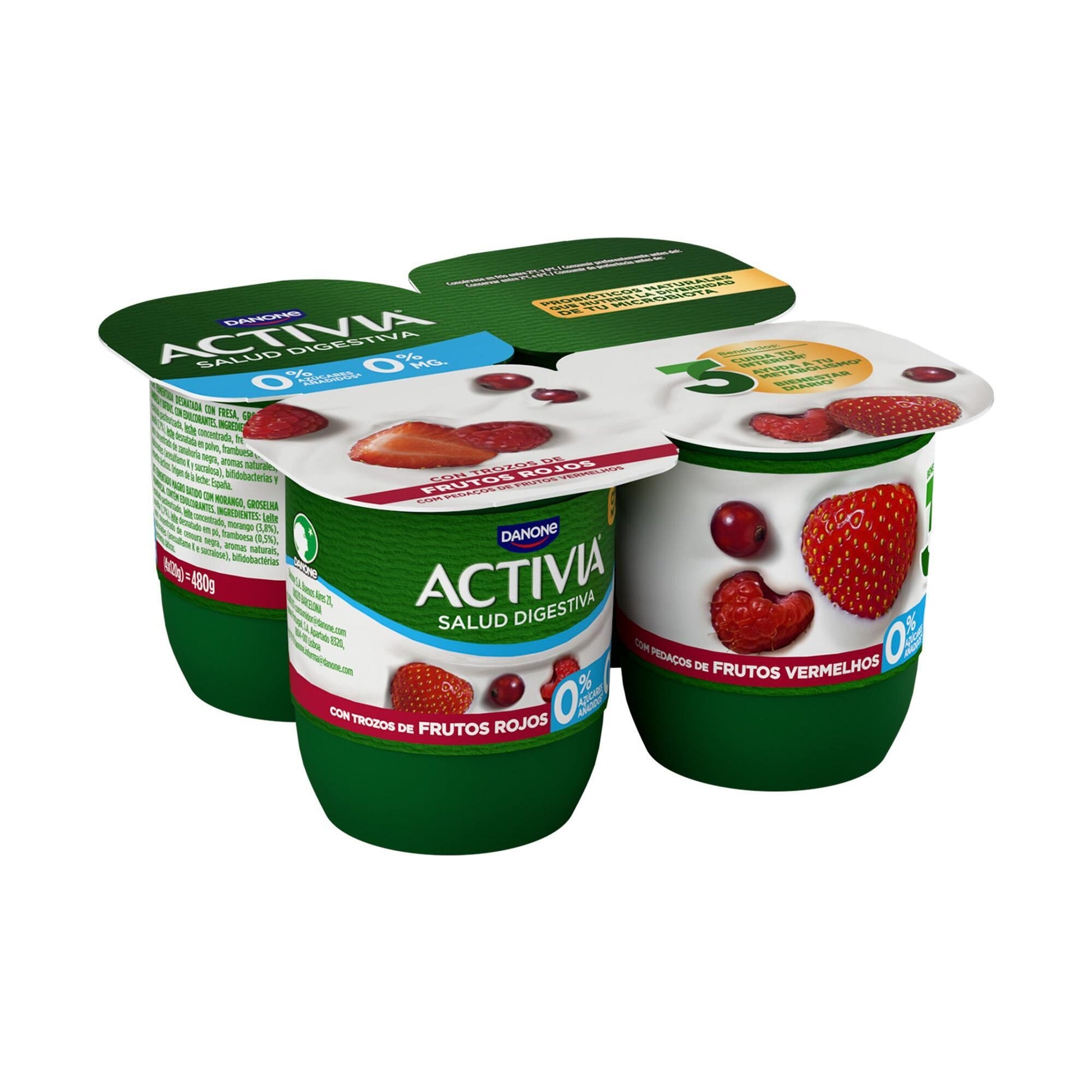Yogur bifidus desnatado frutos rojos activia 0% Danone p4 125g/u