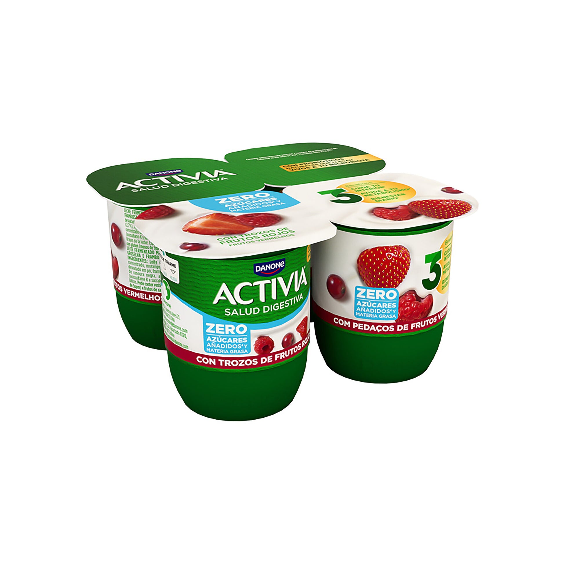 Yogur bifidus desnatado frutos rojos activia 0% Danone p4 125g/u