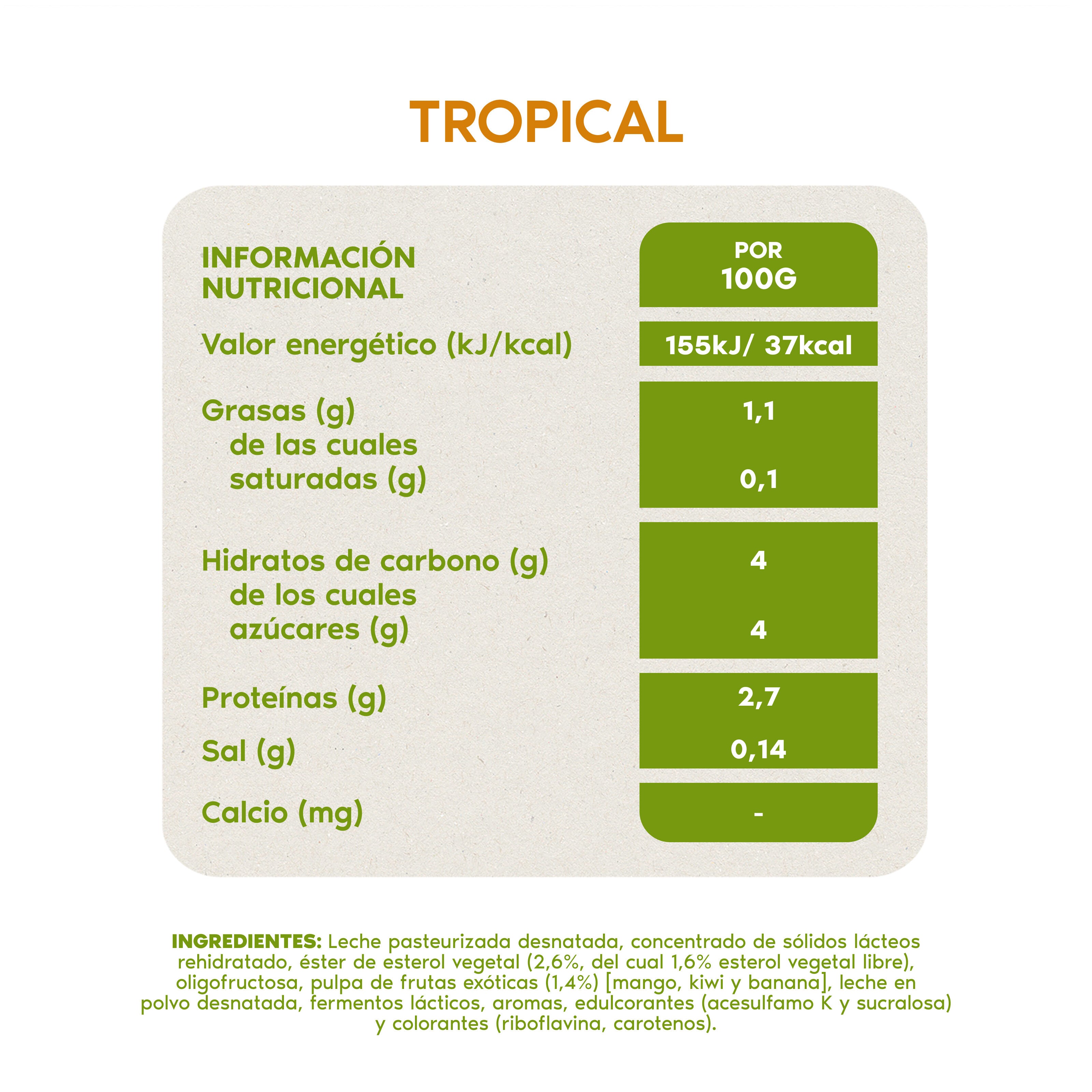 Yogur liquido tropical danacol 0% Danone p6 100g/u