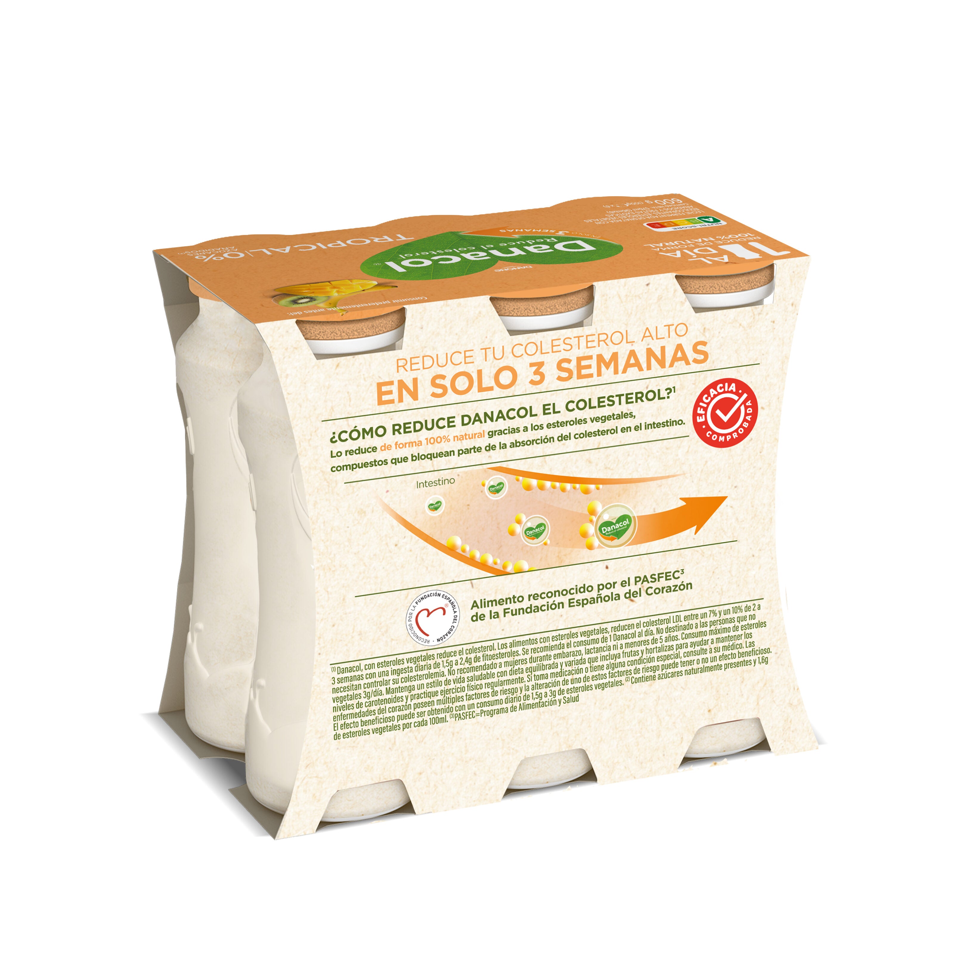 Yogur liquido tropical danacol 0% Danone p6 100g/u