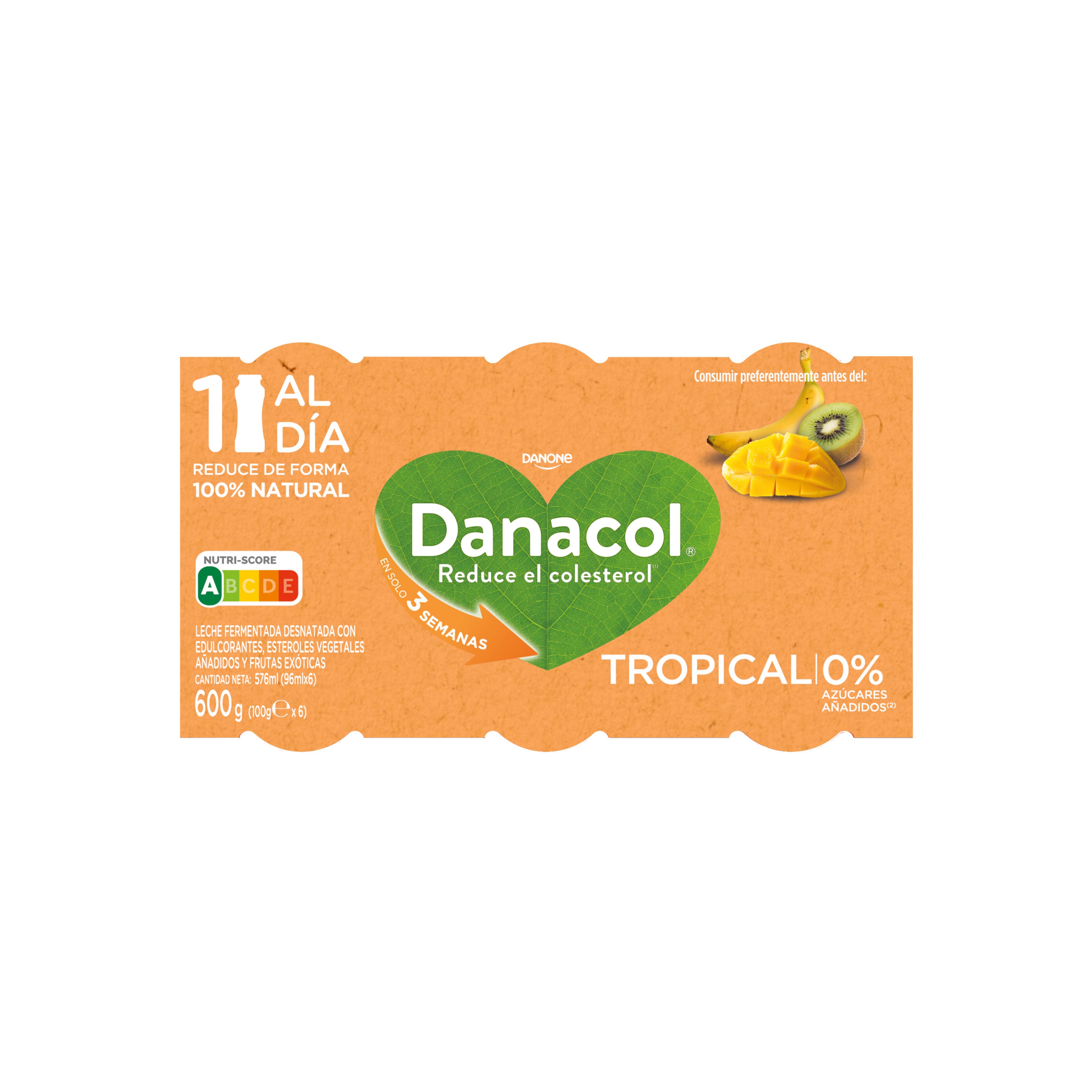 Yogur liquido tropical danacol 0% Danone p6 100g/u