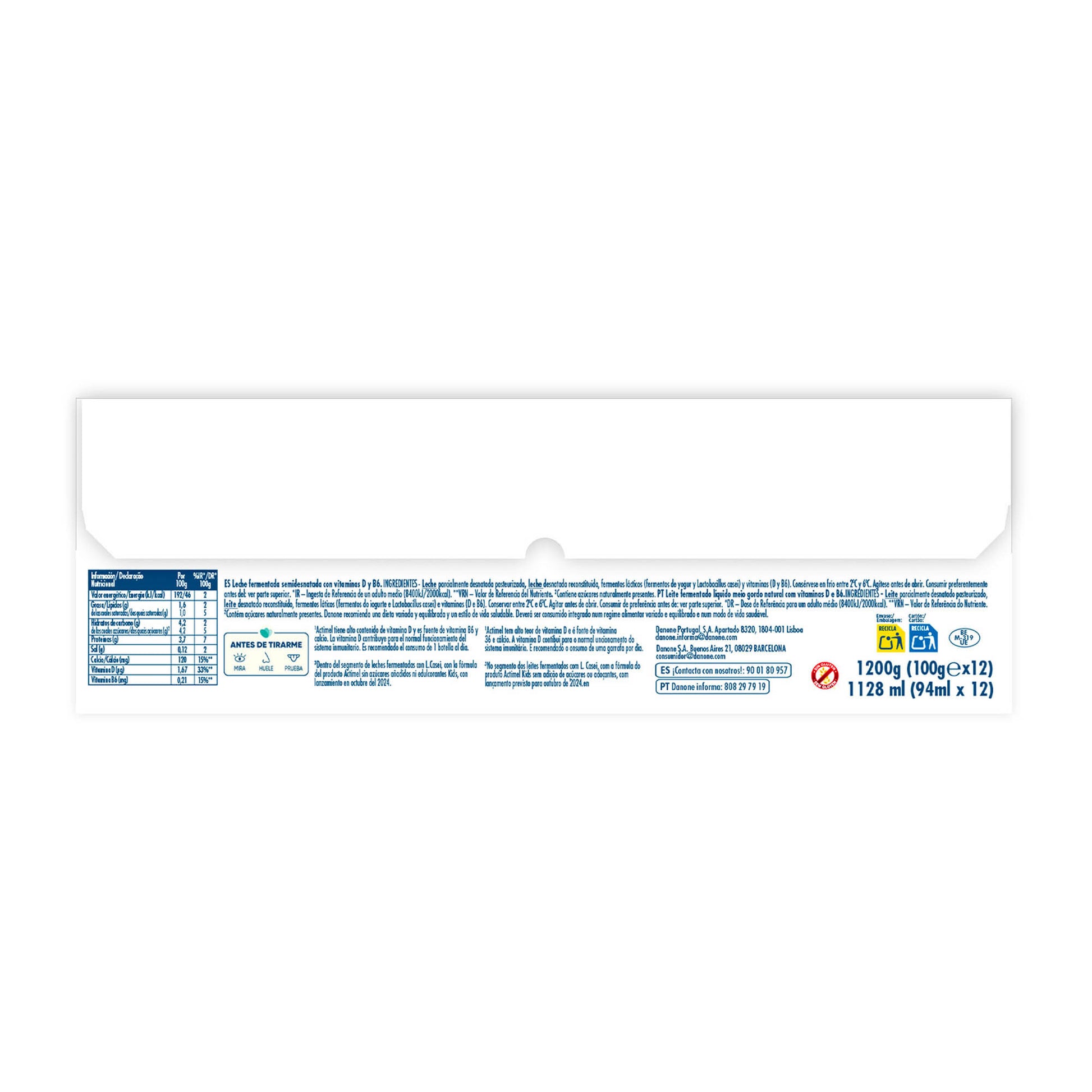 Yogur liquido nas natural actimel Danone p12 100g/u