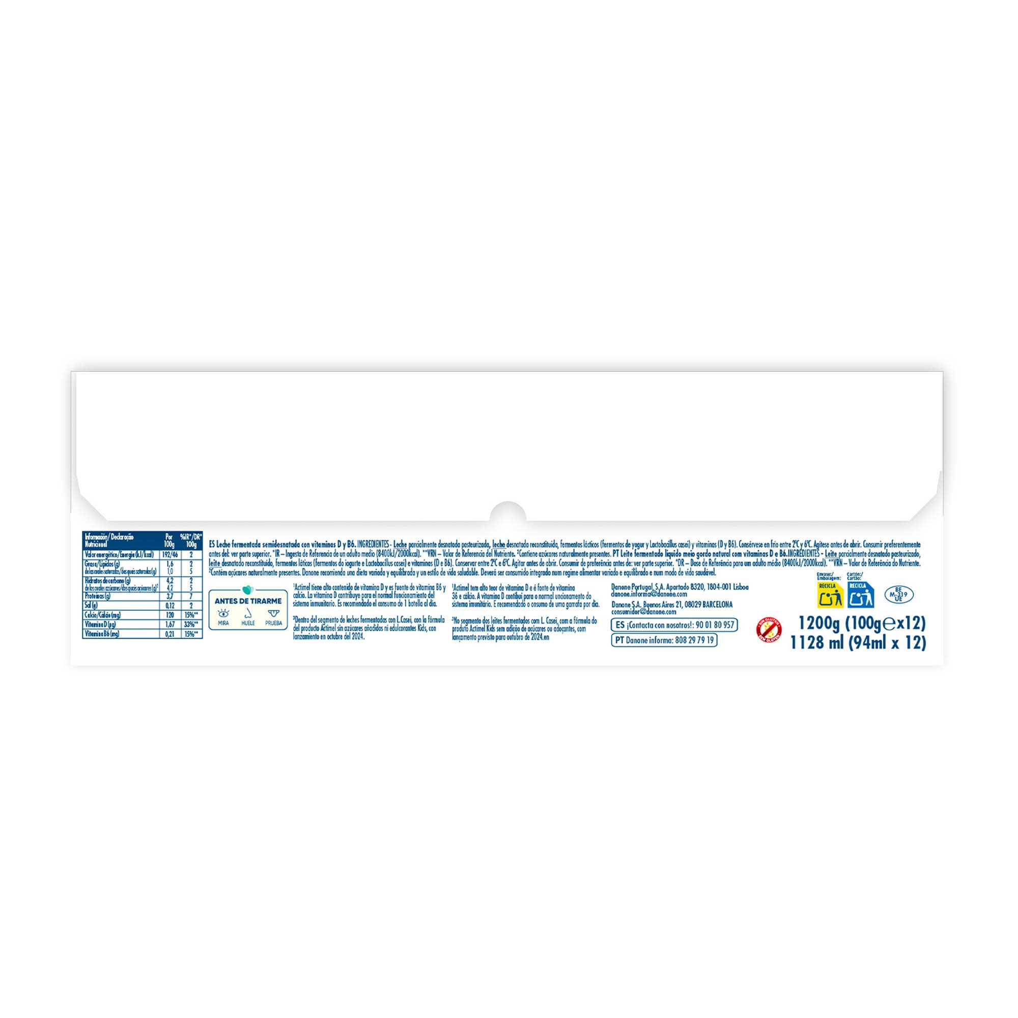 Yogur liquido nas natural actimel Danone p12 100g/u