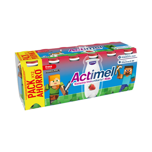 Yogur liquido fresa actimel Danone p12 100g/u La Despensa