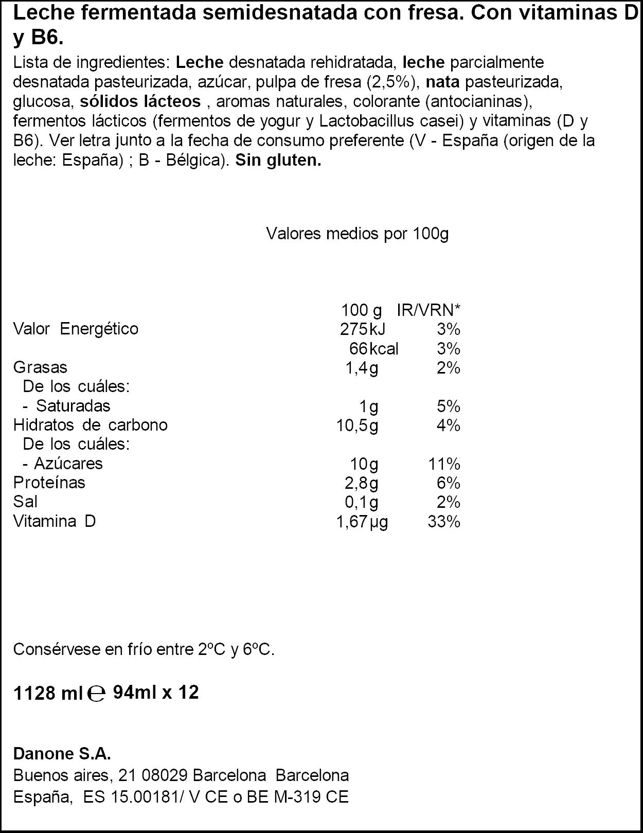 Yogur liquido fresa actimel Danone p12 100g/u