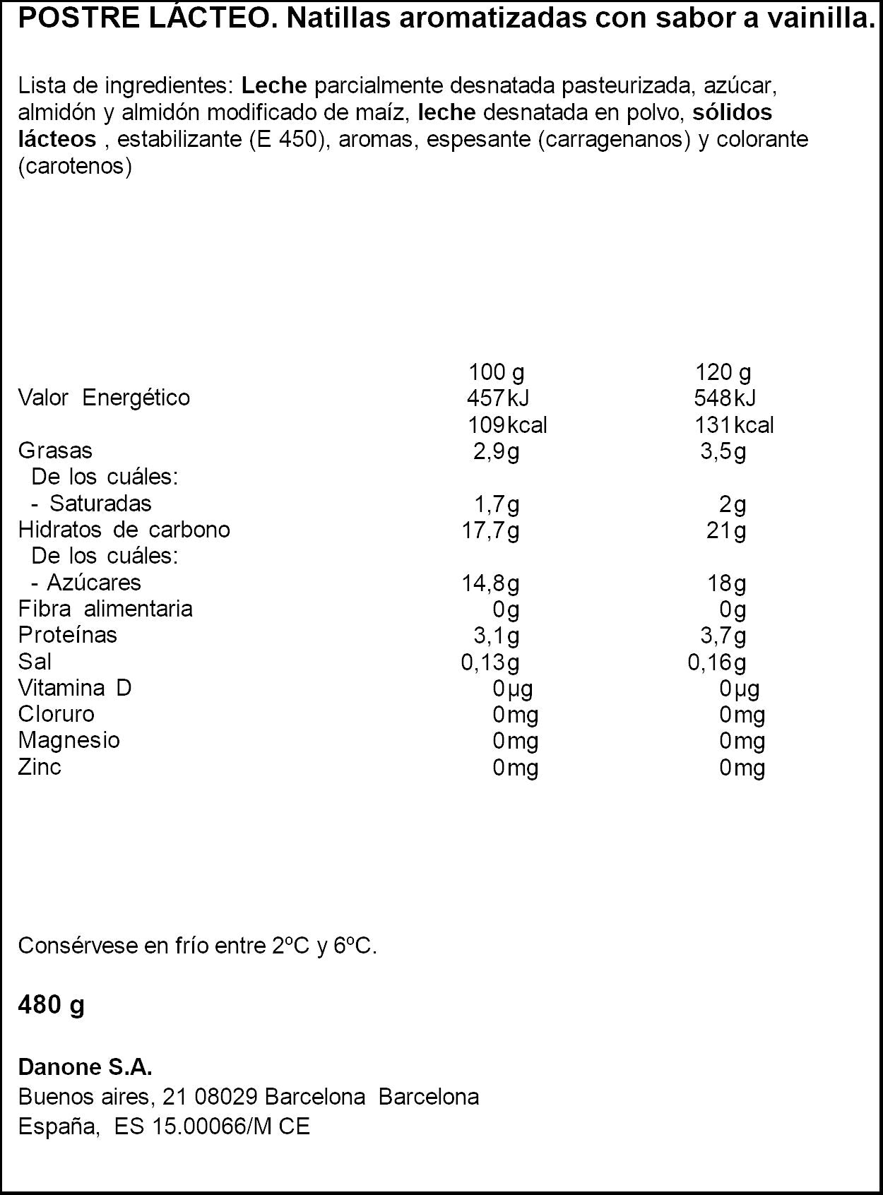 Natilla vainilla danet Danone p4 125g/u