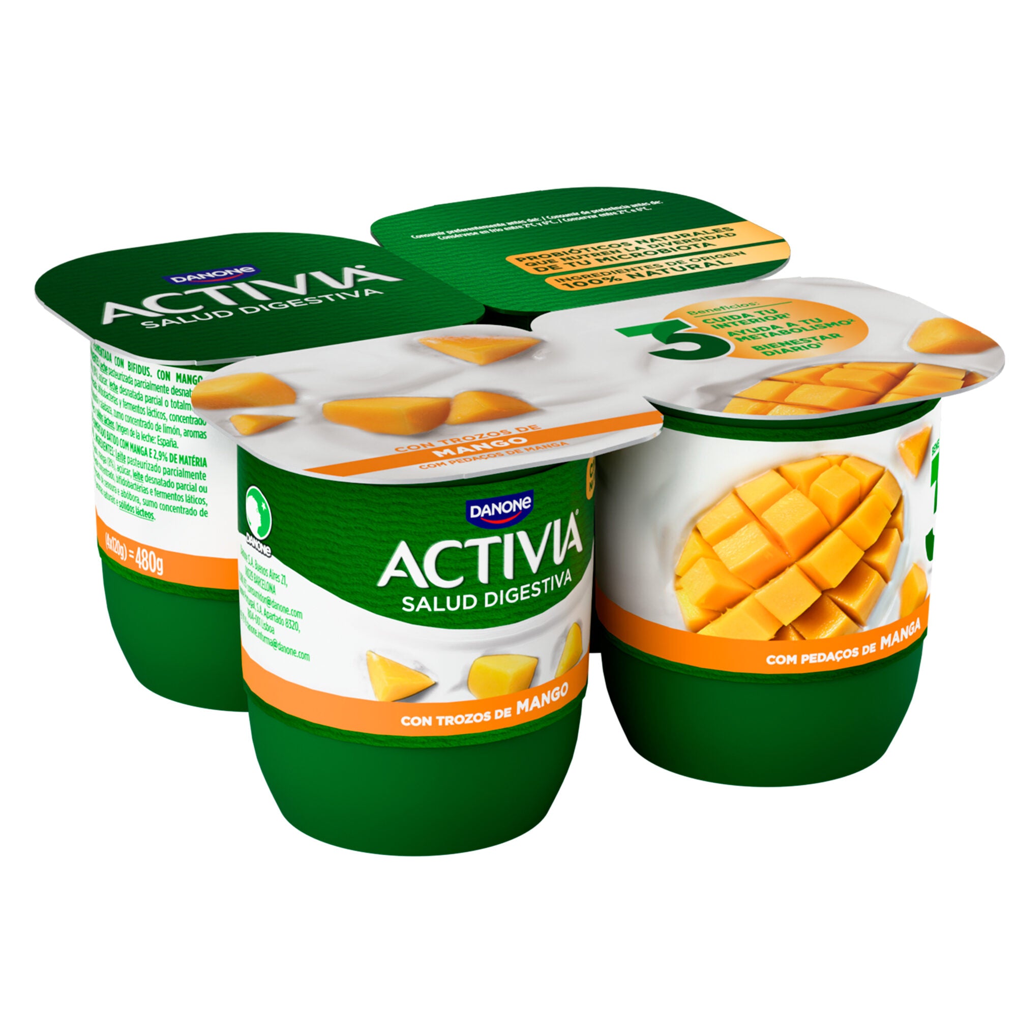 Yogur bifidus c/mango activia Danone p4 125g/u