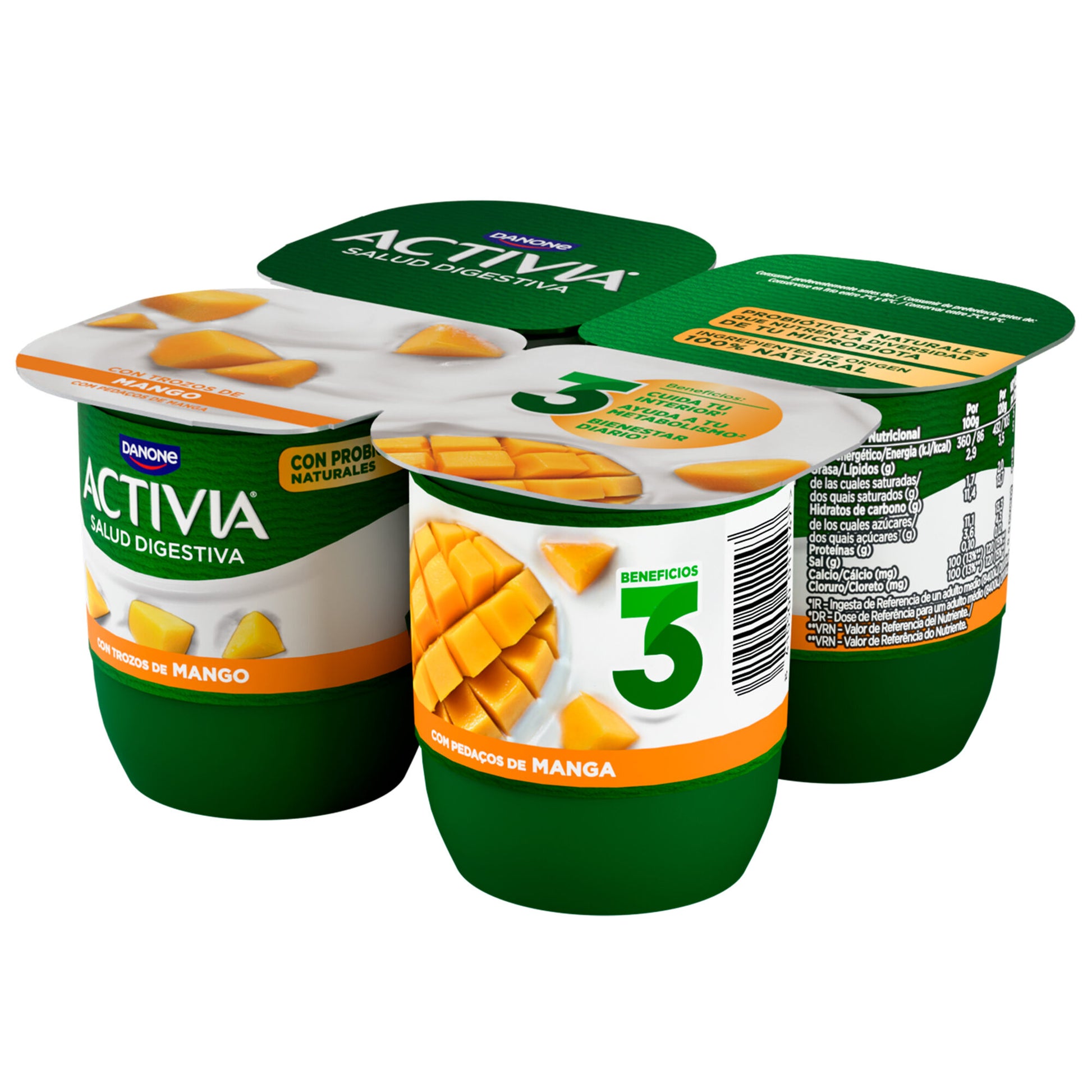 Yogur bifidus c/mango activia Danone p4 125g/u