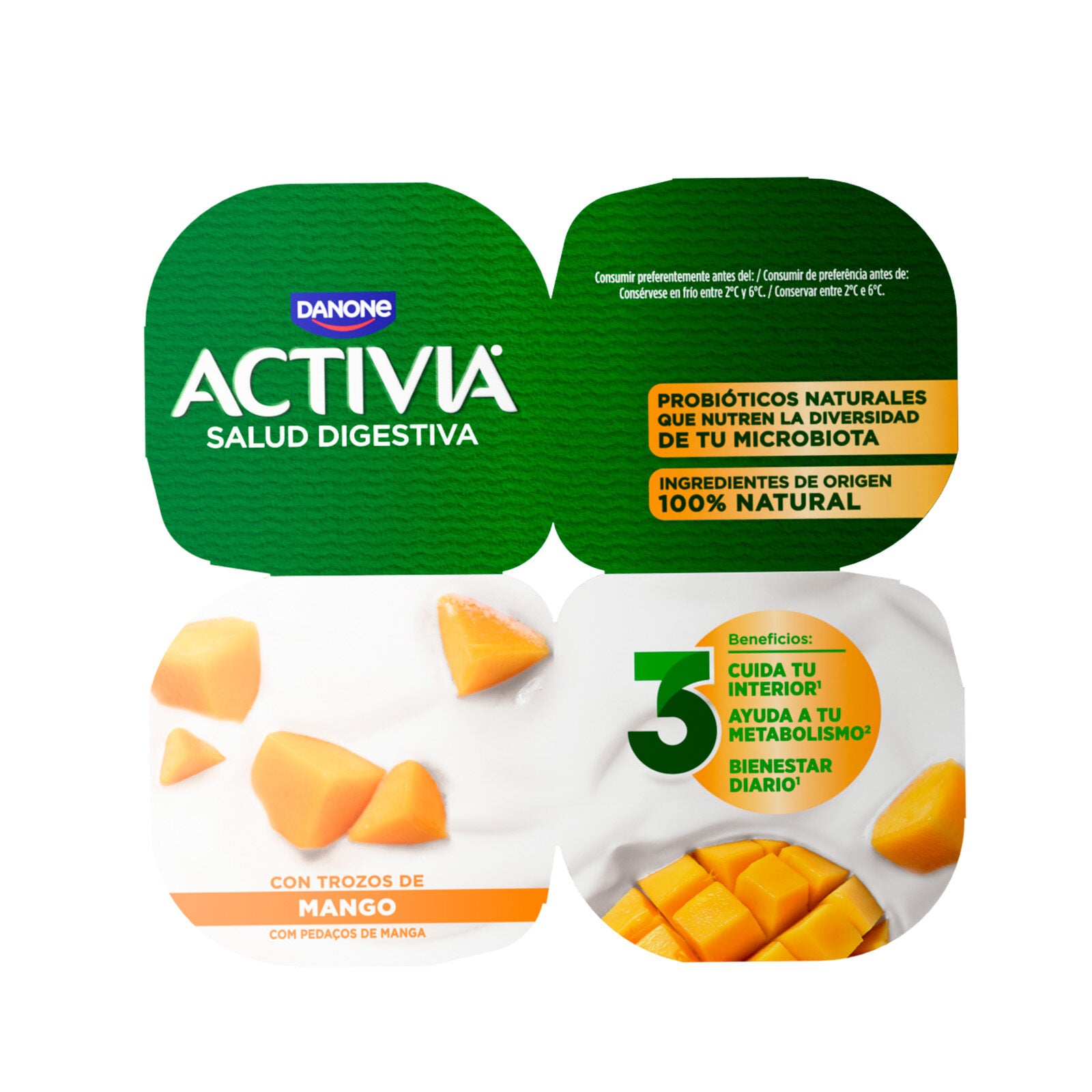 Yogur bifidus c/mango activia Danone p4 125g/u