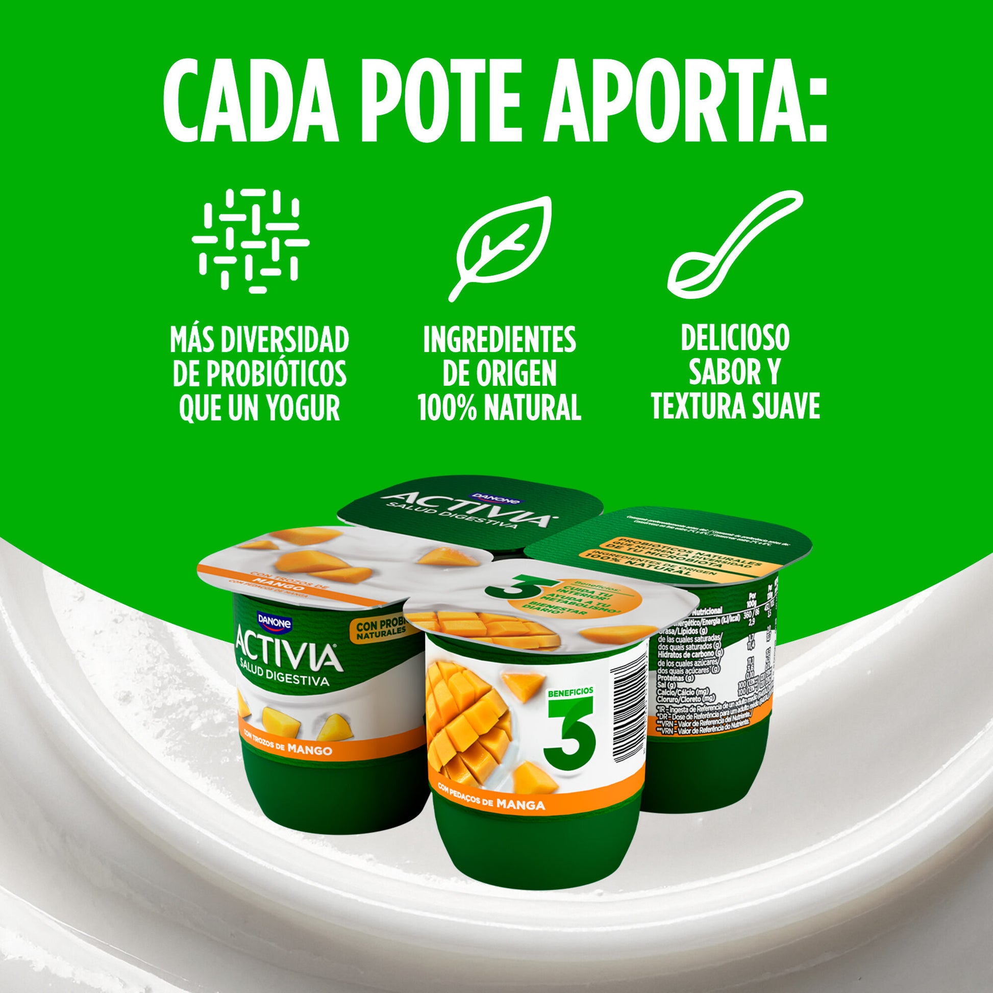 Yogur bifidus c/mango activia Danone p4 125g/u