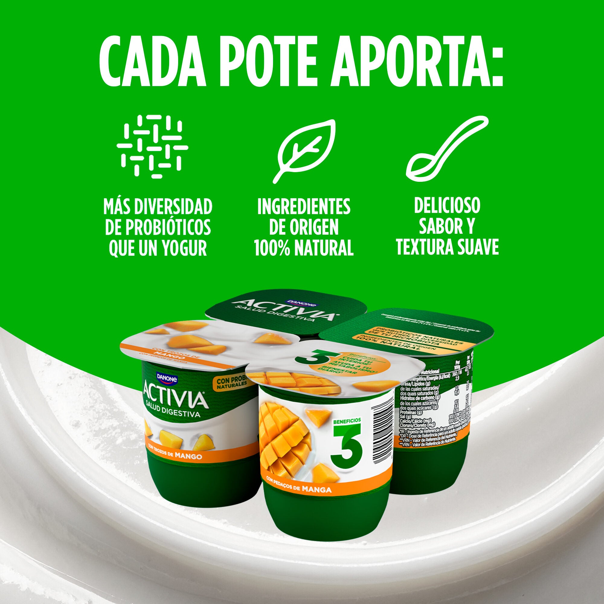 Yogur bifidus c/mango activia Danone p4 125g/u