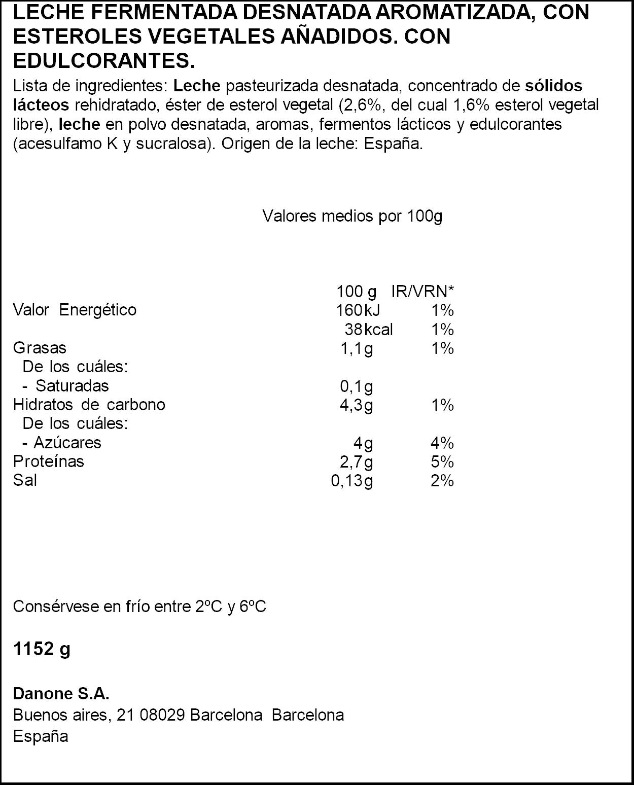 Yogur liquido natural danacol 0% Danone p12 100g/u