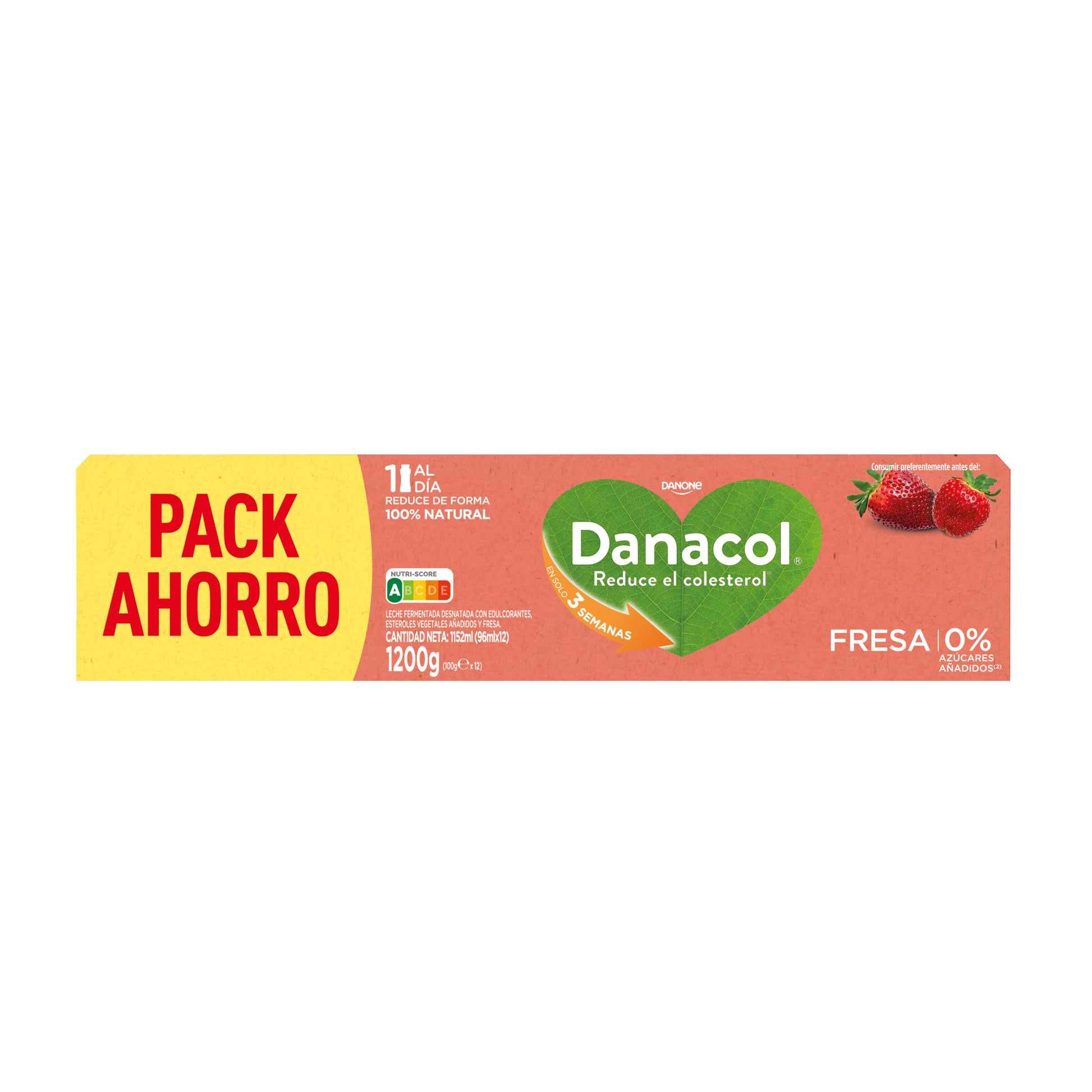 Yogur liquido fresa danacol 0% Danone p12 100g/u