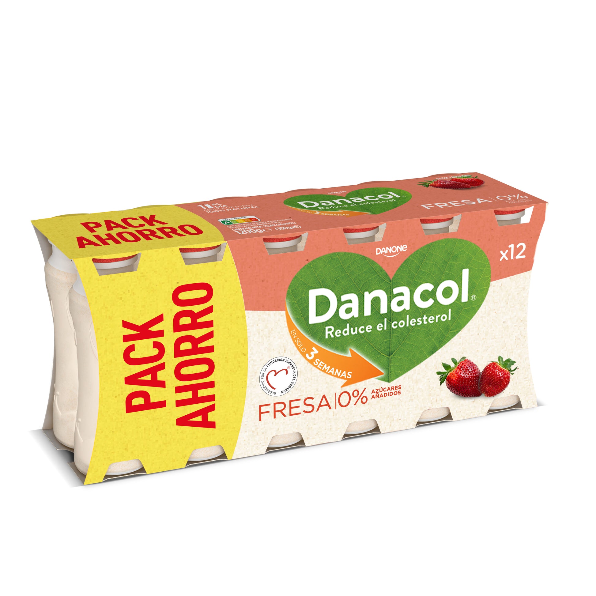 Yogur liquido fresa danacol 0% Danone p12 100g/u