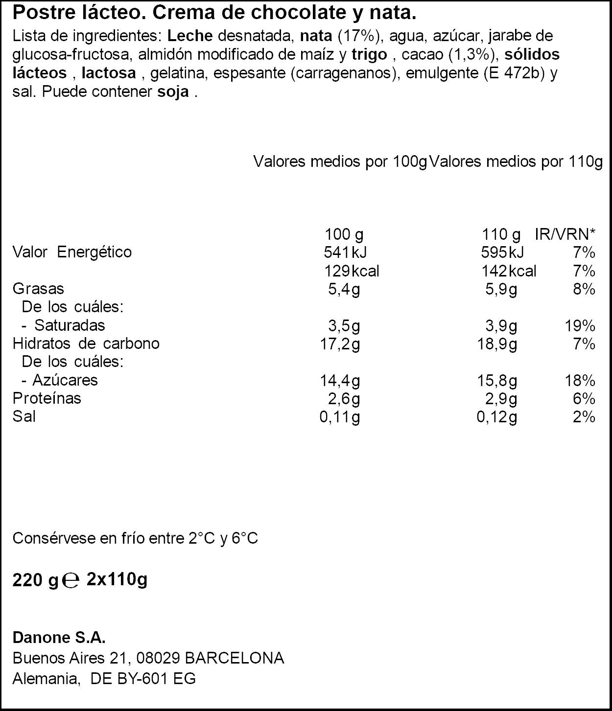 Copa chocolate nata  Danone p2 110g/u