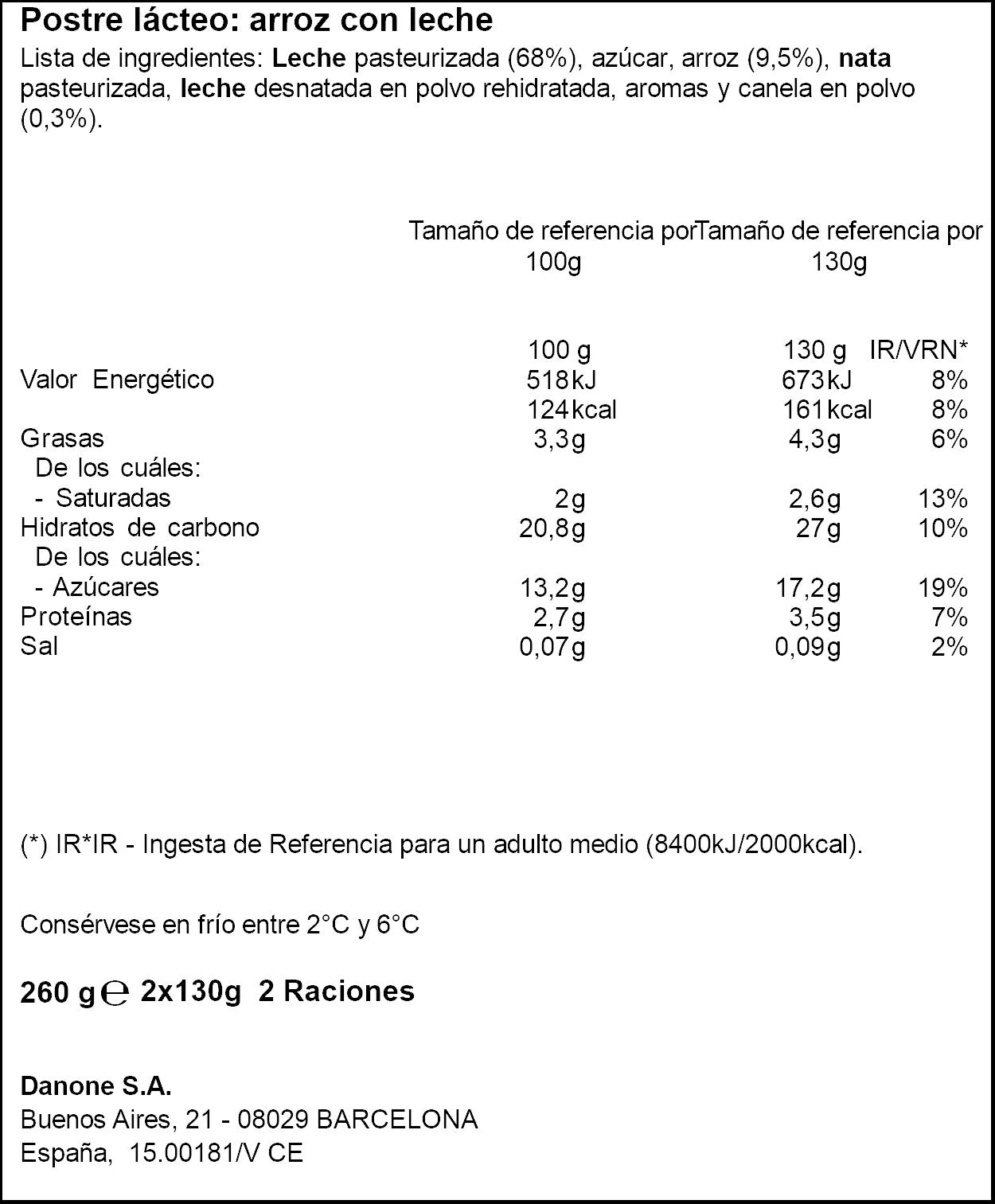 Arroz con leche  Danone p2 130g/u