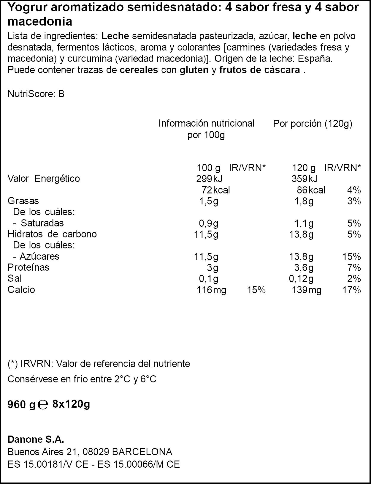 Yogur sabores fres/mace Gervais p8 120g/u