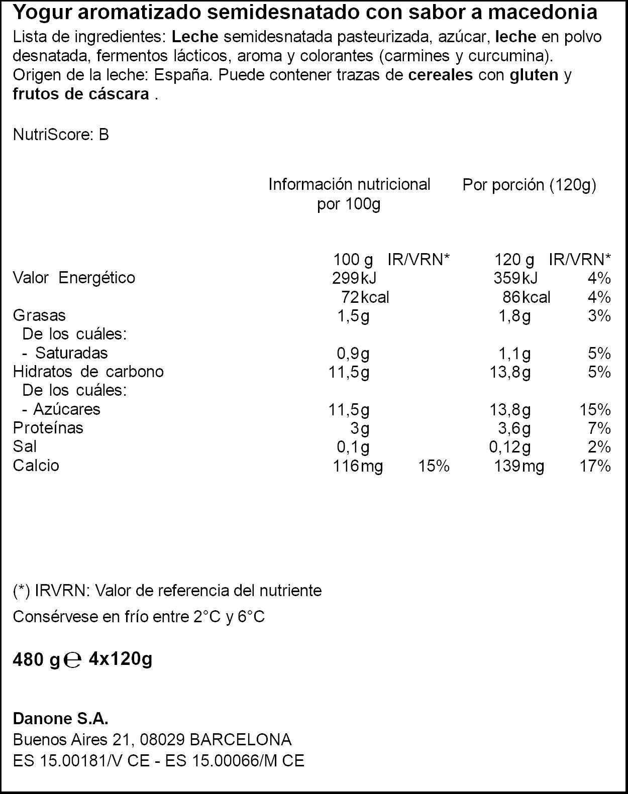 Yogur macedonia Gervais p4 120g/u
