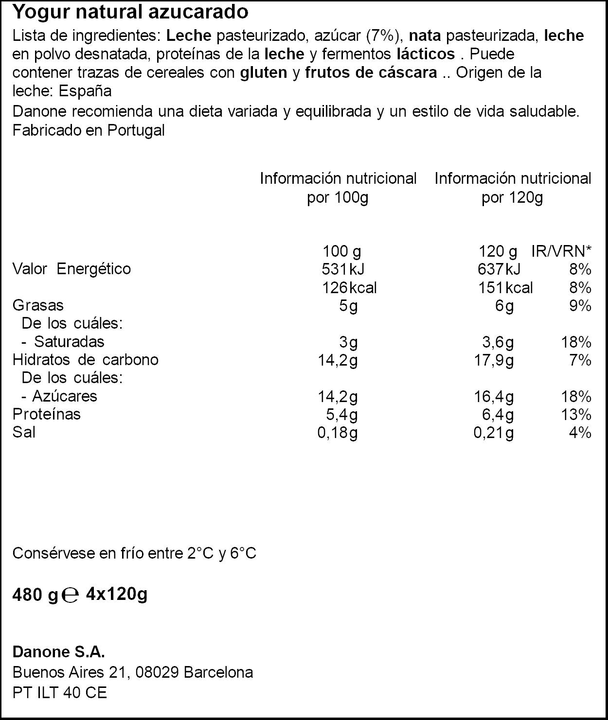 Yogur griego natural azucarado Gervais p4 125g/u