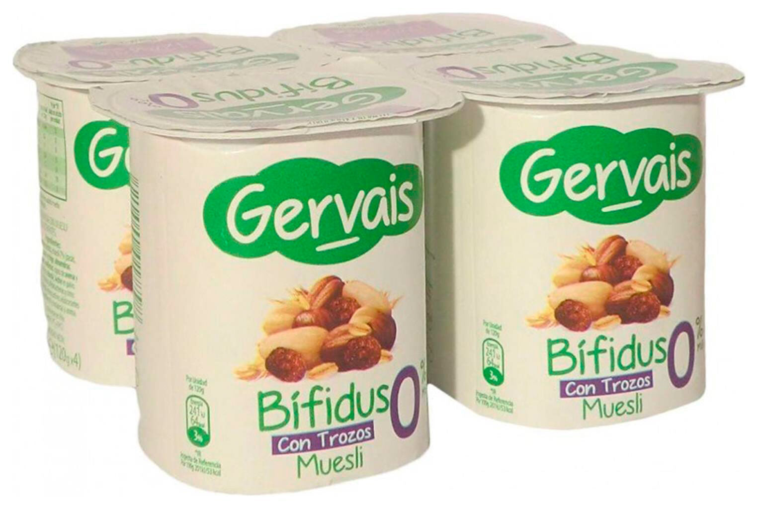 Yogur bifidus desnatado con muesly 0% Gervais p4 120g/u